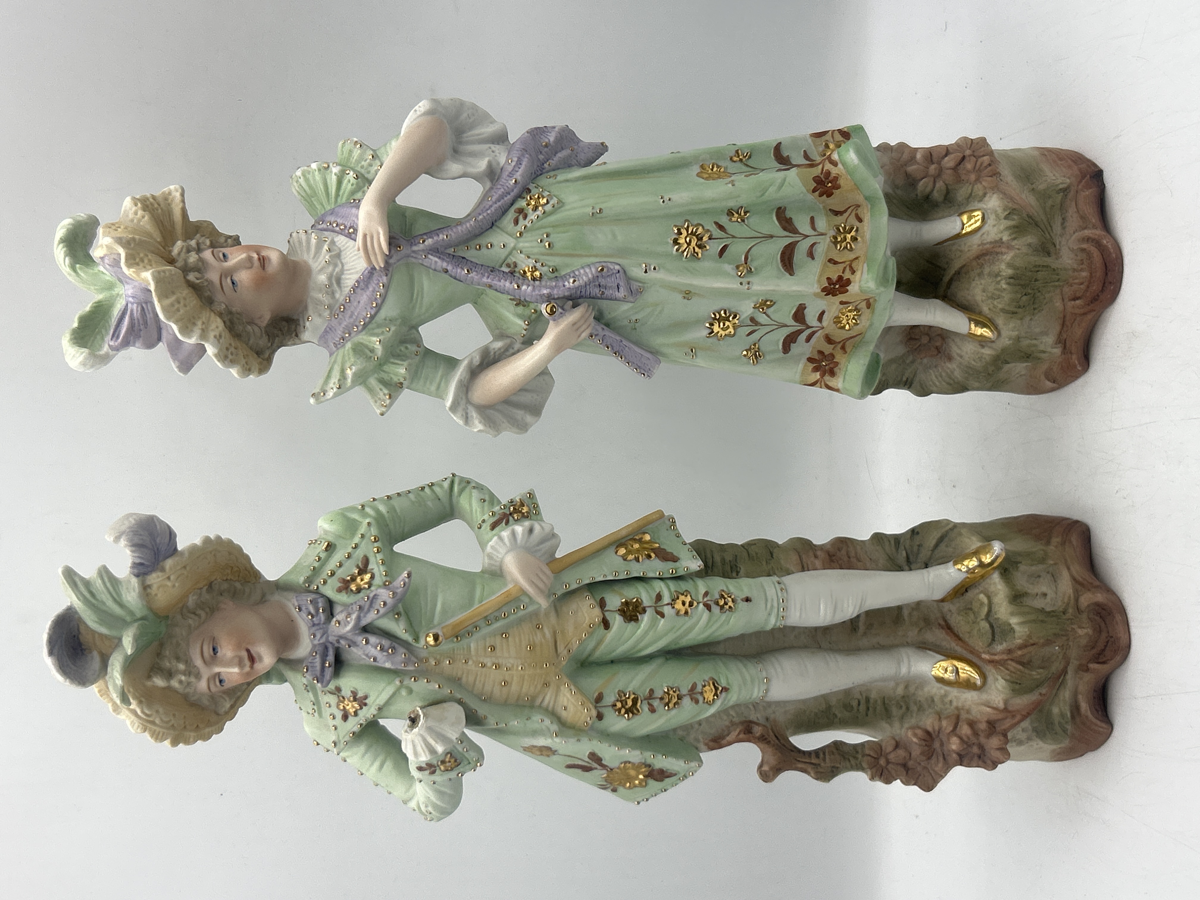 A Pair of Hand Painted Bisque Porcelain Figurines in 18th Century Style,AF