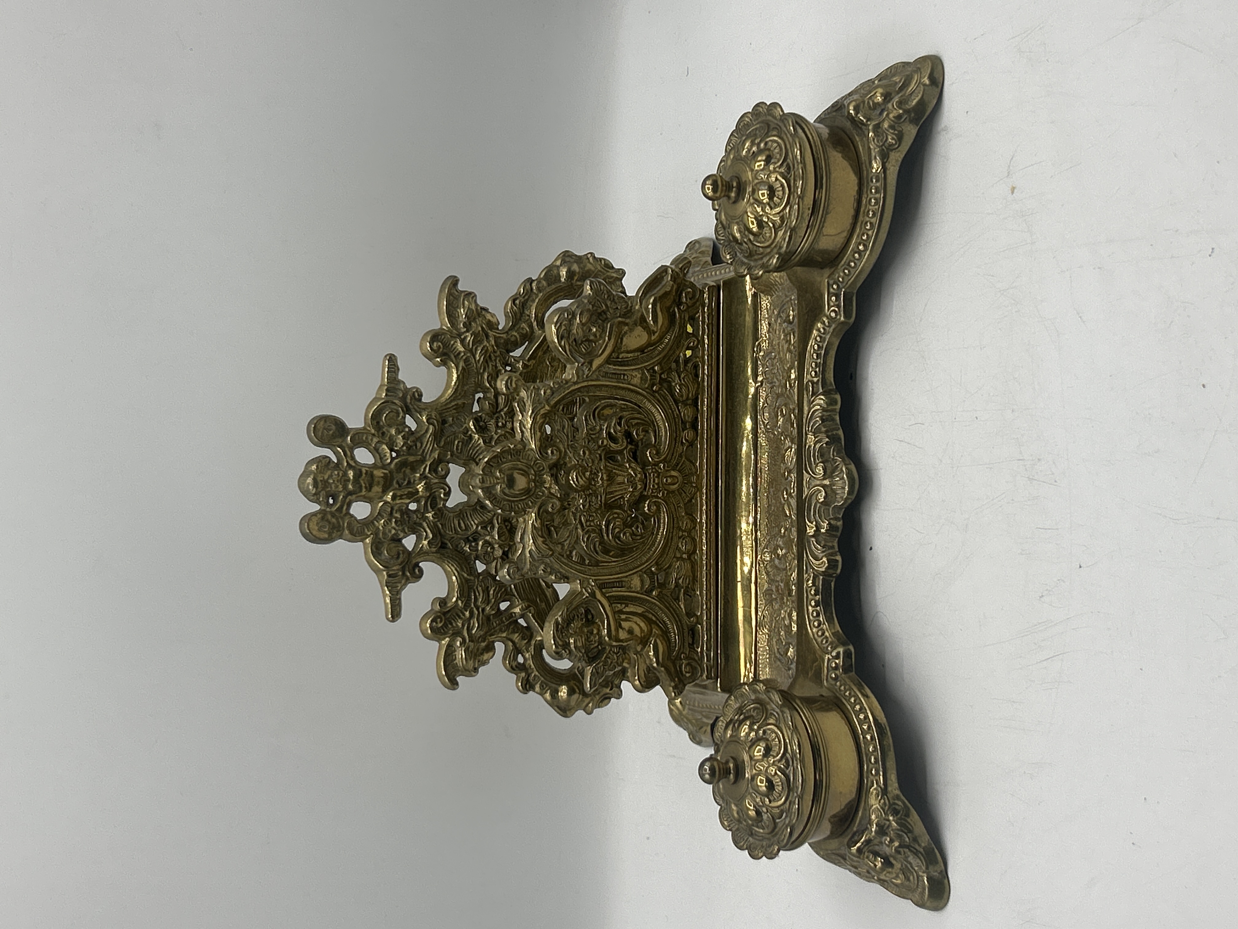 Victorian Style Ornate Cast Brass Double Inkstand and Letter Rack