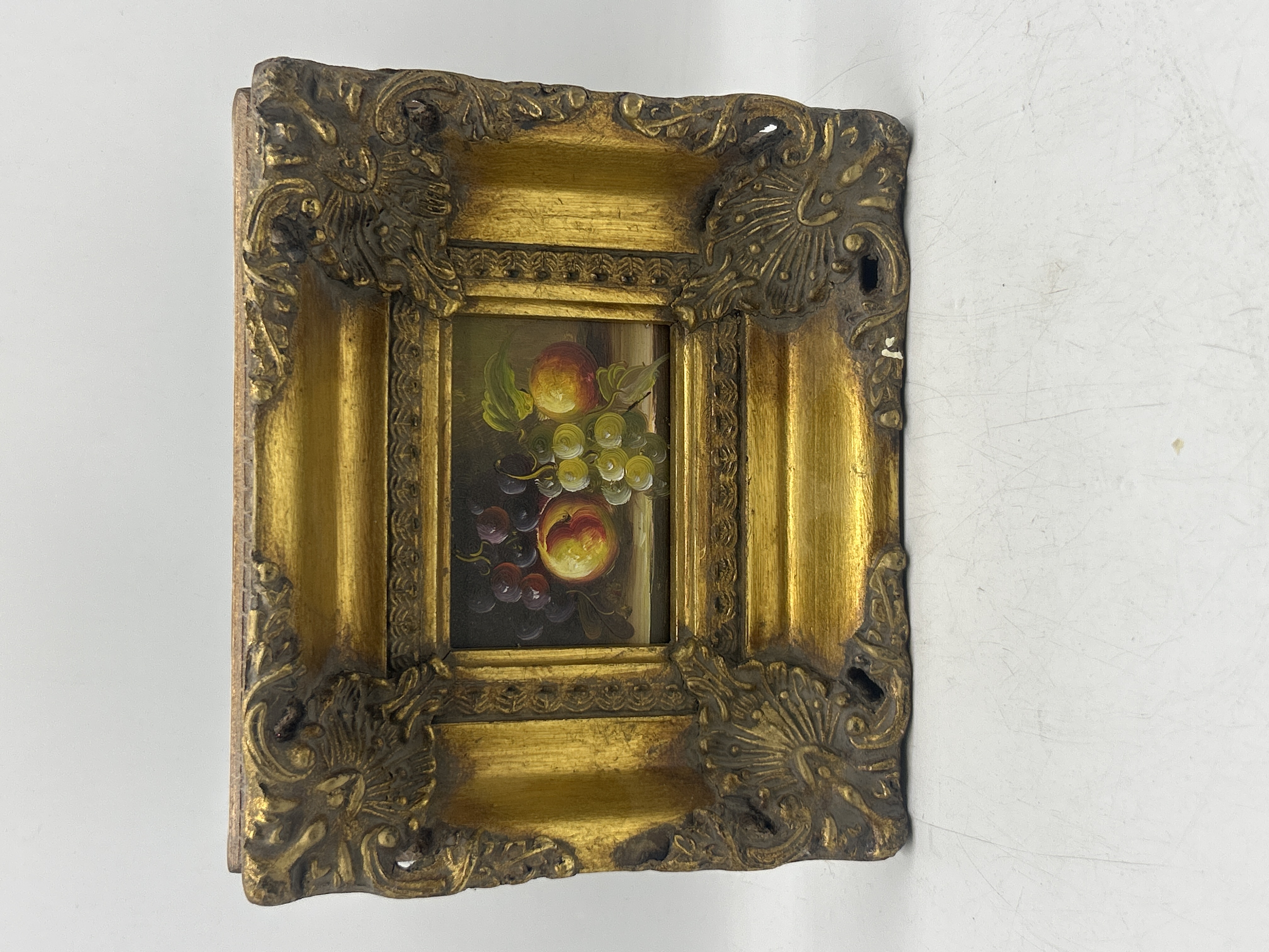 Small Still Life Oil on Panel of Fruit in a Gilded Frame