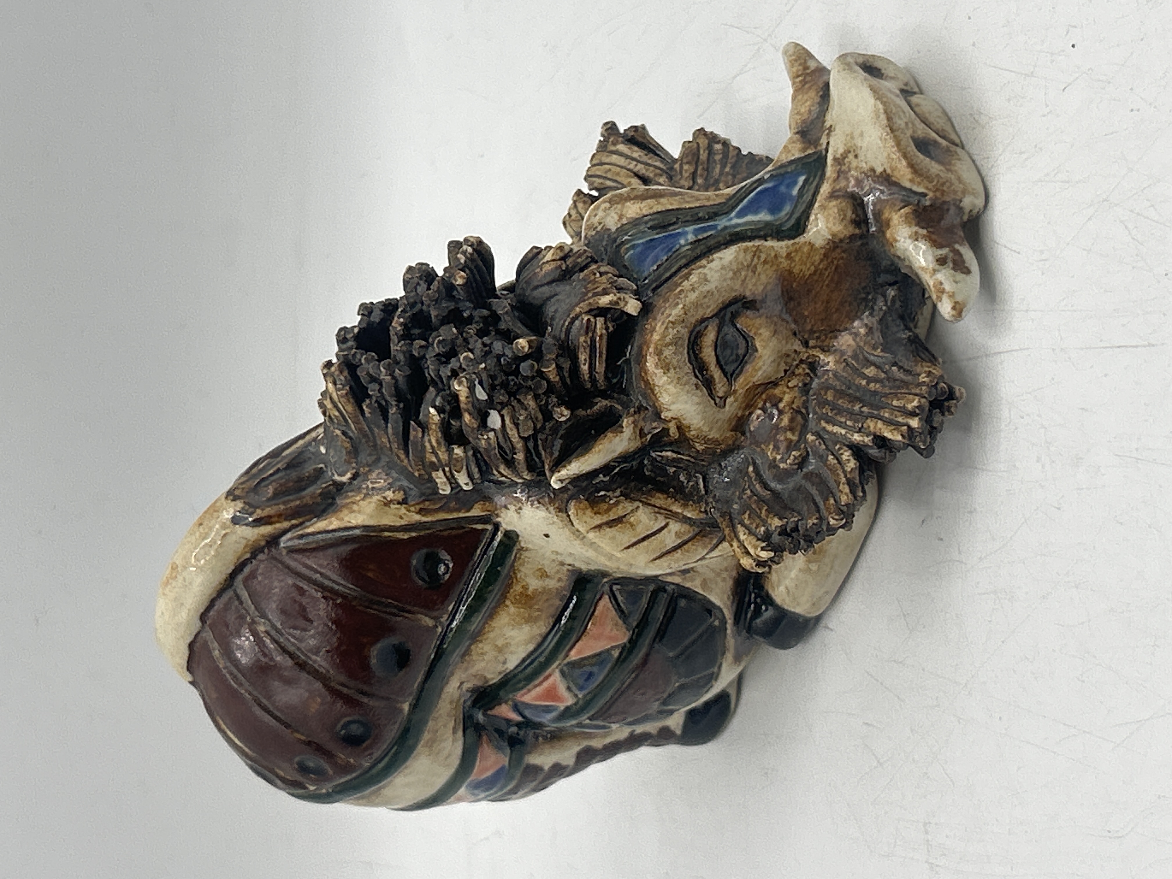 Hand-sculpted Glazed Ceramic Figurine of a Caparisoned Wild Boar
