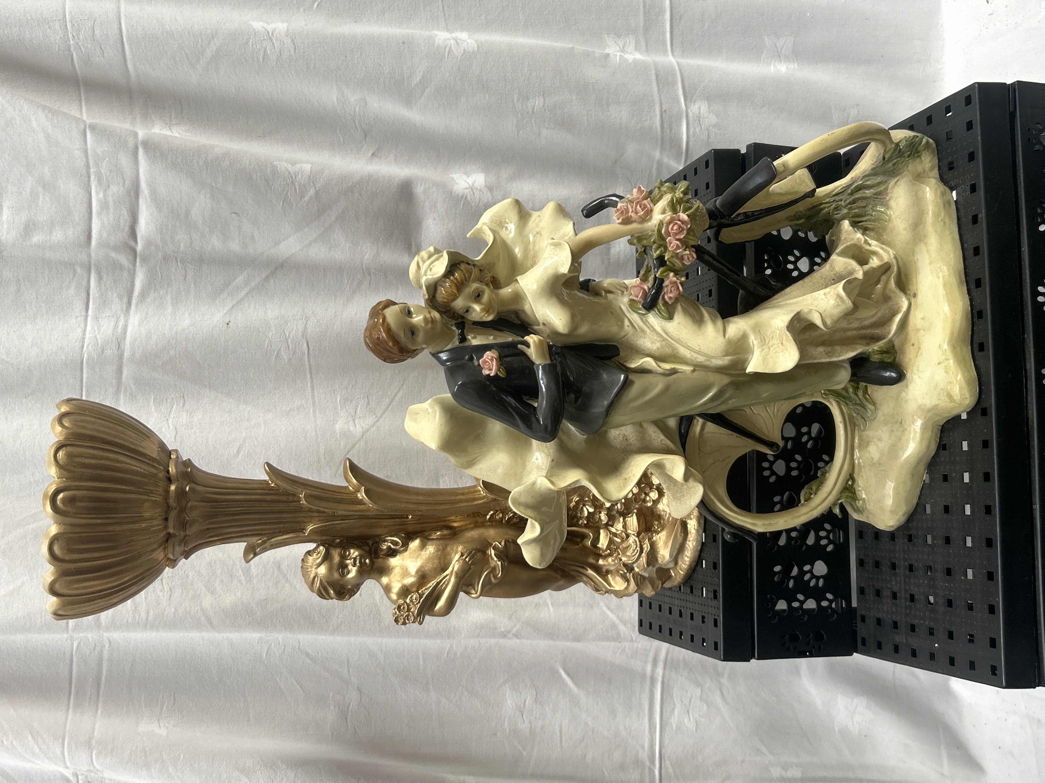 Two Decorative Items comprising a Giuseppe Armani Wedding Cycle Figurine and a Gilded Classical Pedestal
