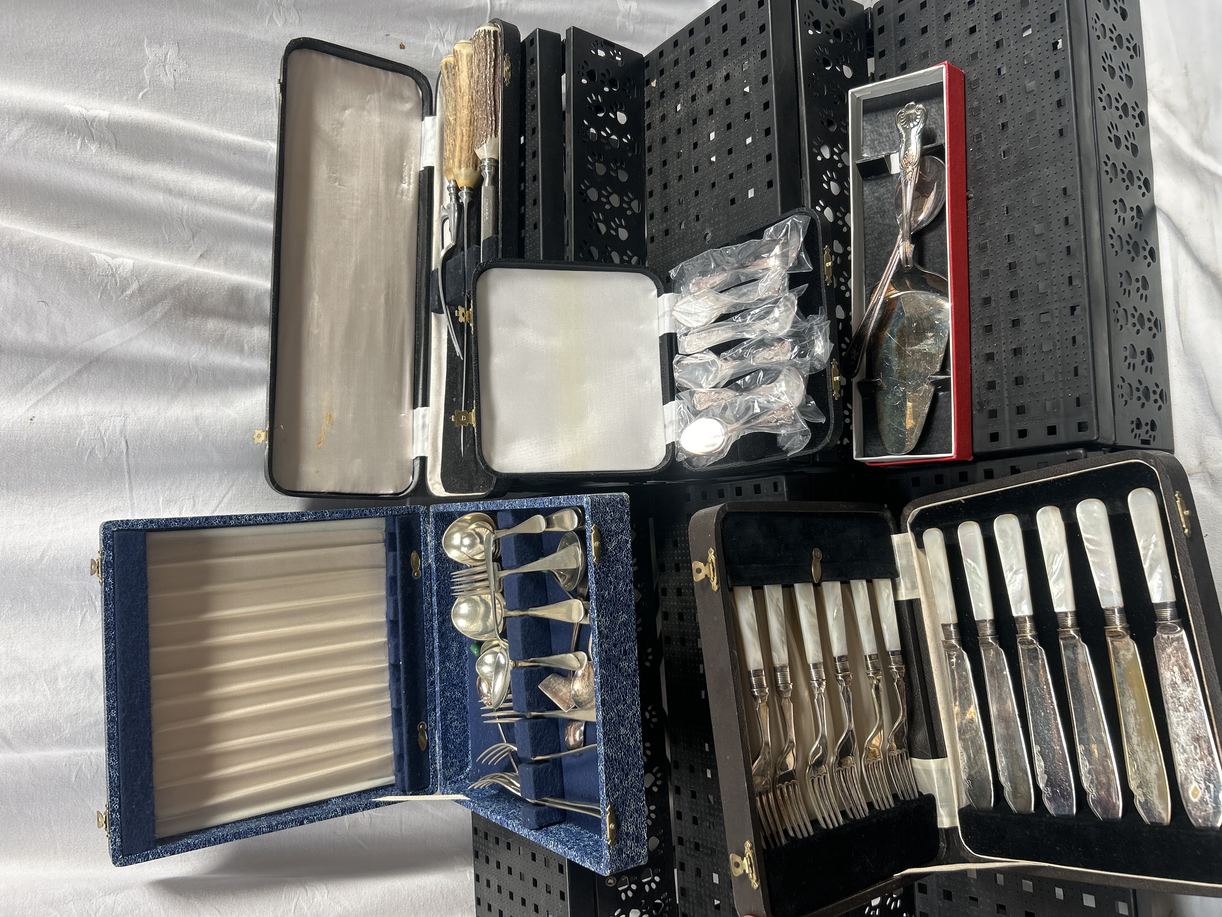 A Collection of Vintage Silver-Plated and Stainless Steel Cutlery including a Harrison Fisher & Co Cased Dessert Set