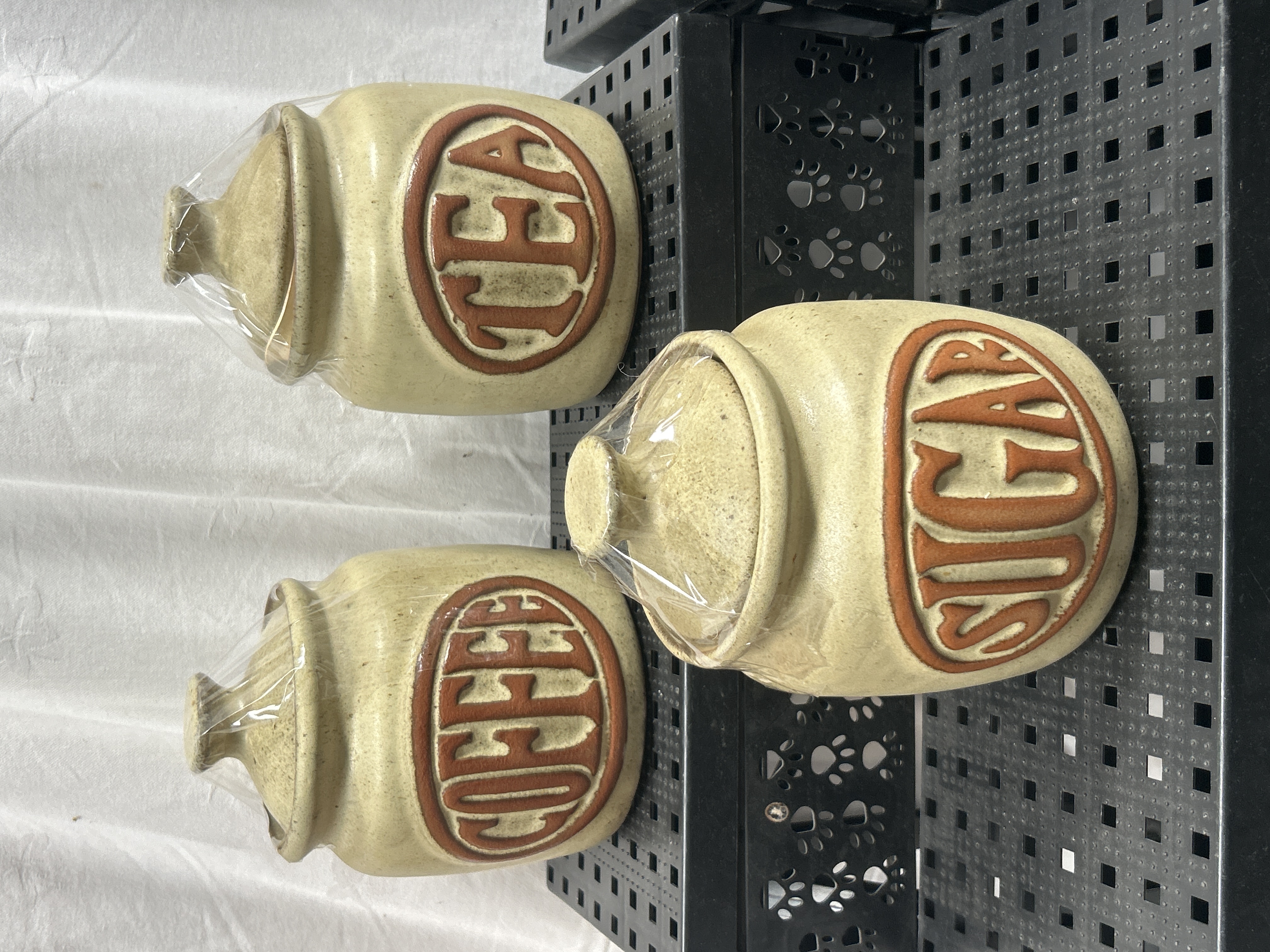A Trio of Tremar Presingoll Pottery Stoneware Kitchen Canisters