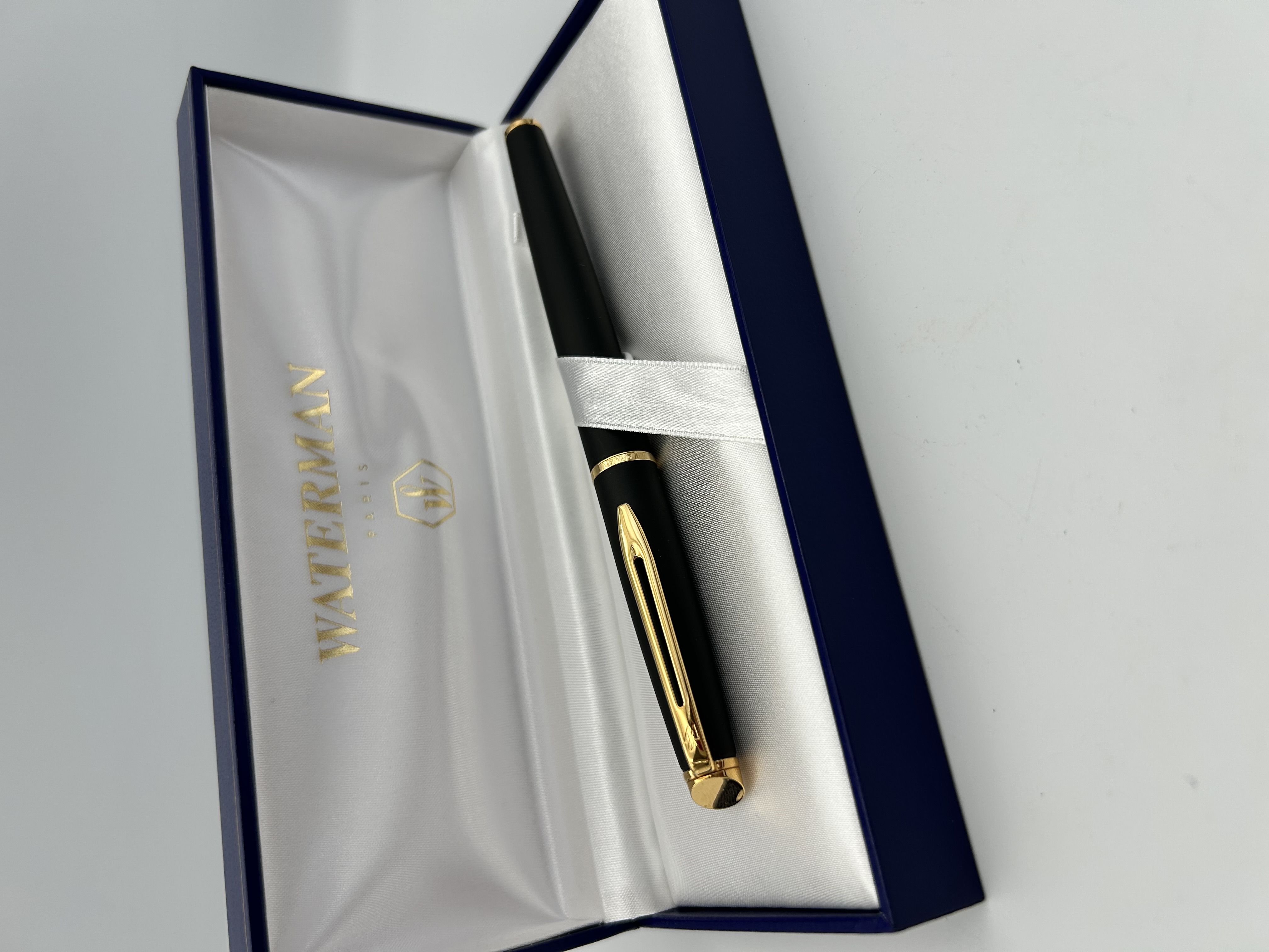 Waterman Expert Matte Black and Gold Trim Rollerball Pen in Original Box