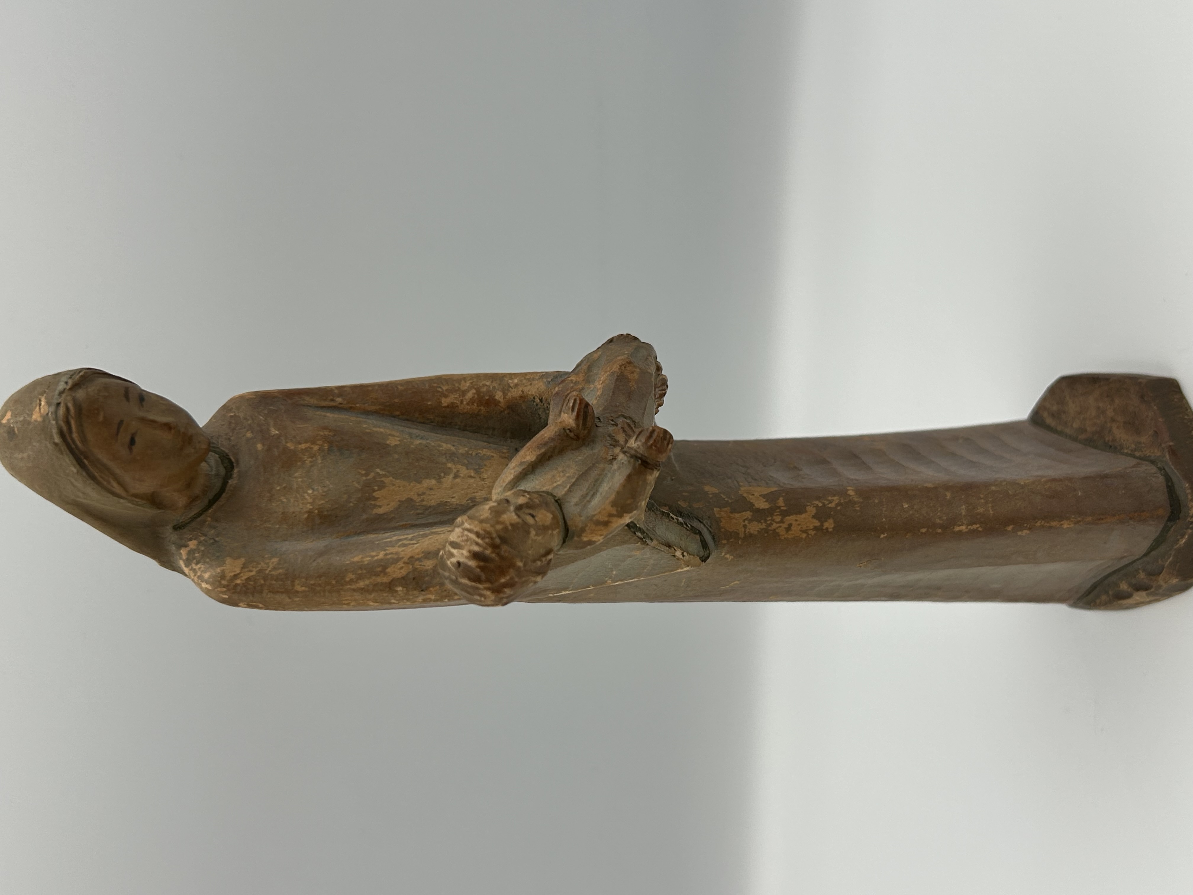 A Modernist Stylised Carved Wood Sculpture of the Madonna and Child