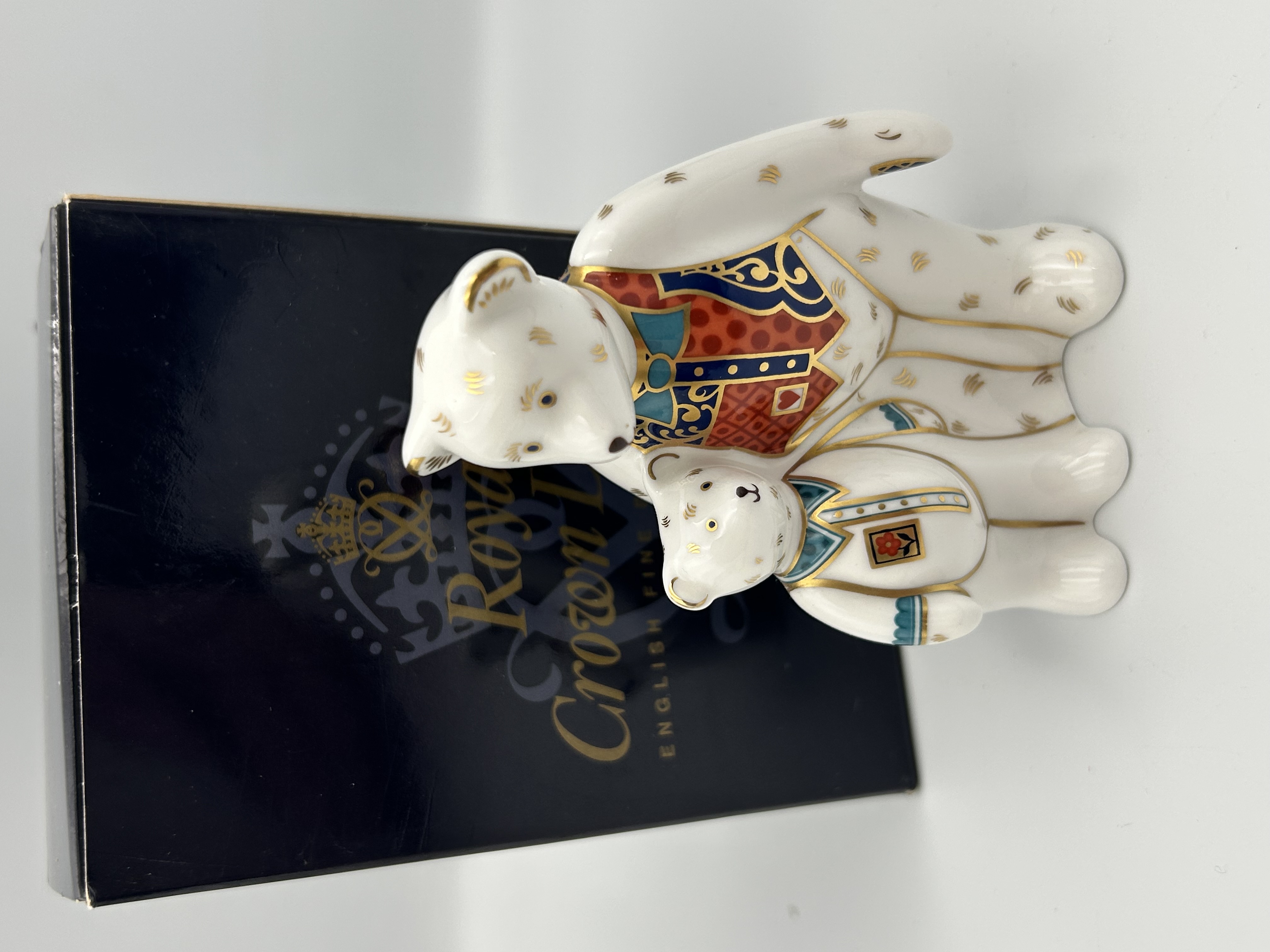 Royal Crown Derby Miniature Bear Collection Daddy and George Polar Bear and Cub Paperweight
