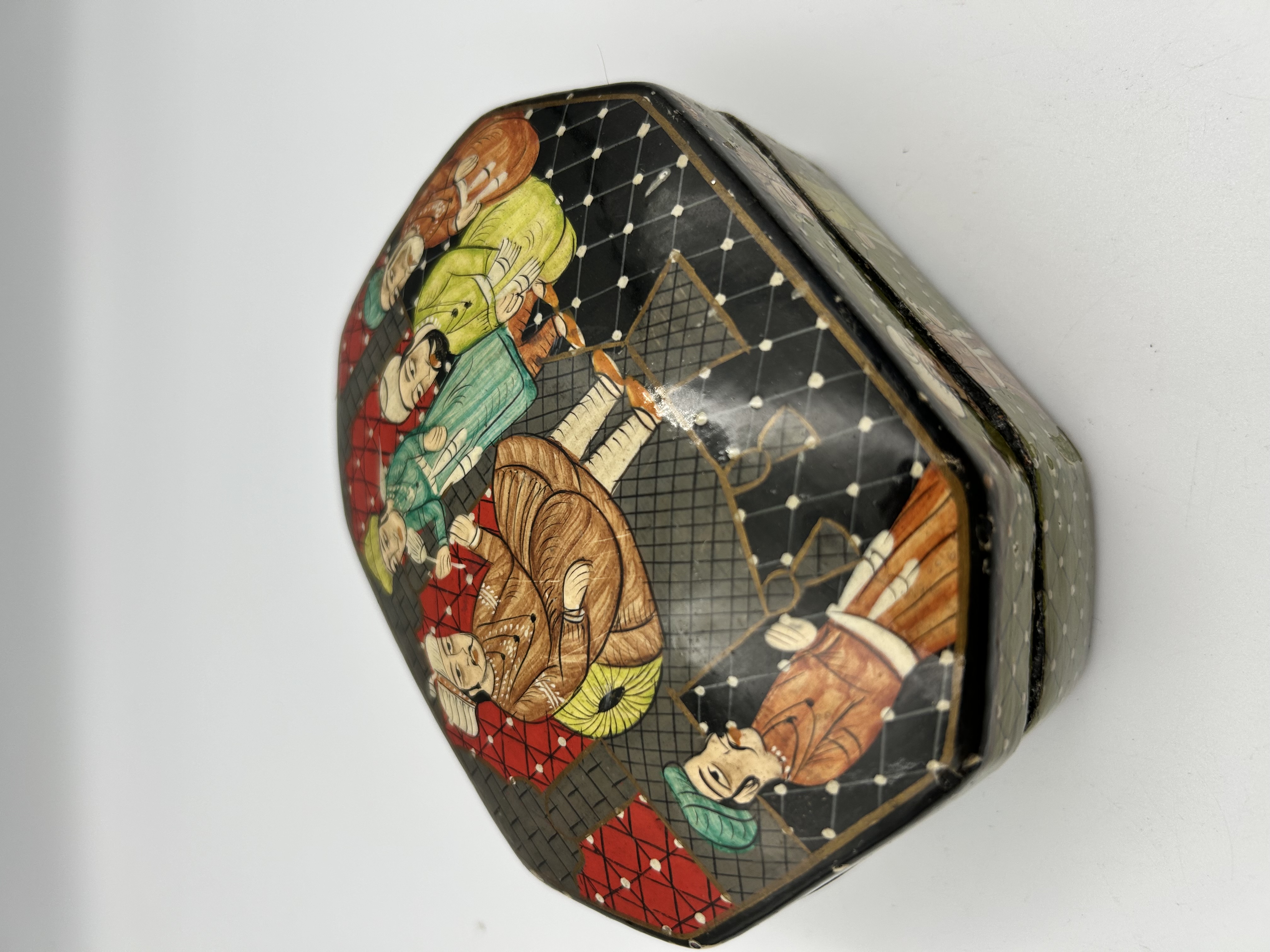 A Kashmiri Hand-Painted Papier-Mâché Lacquer Box