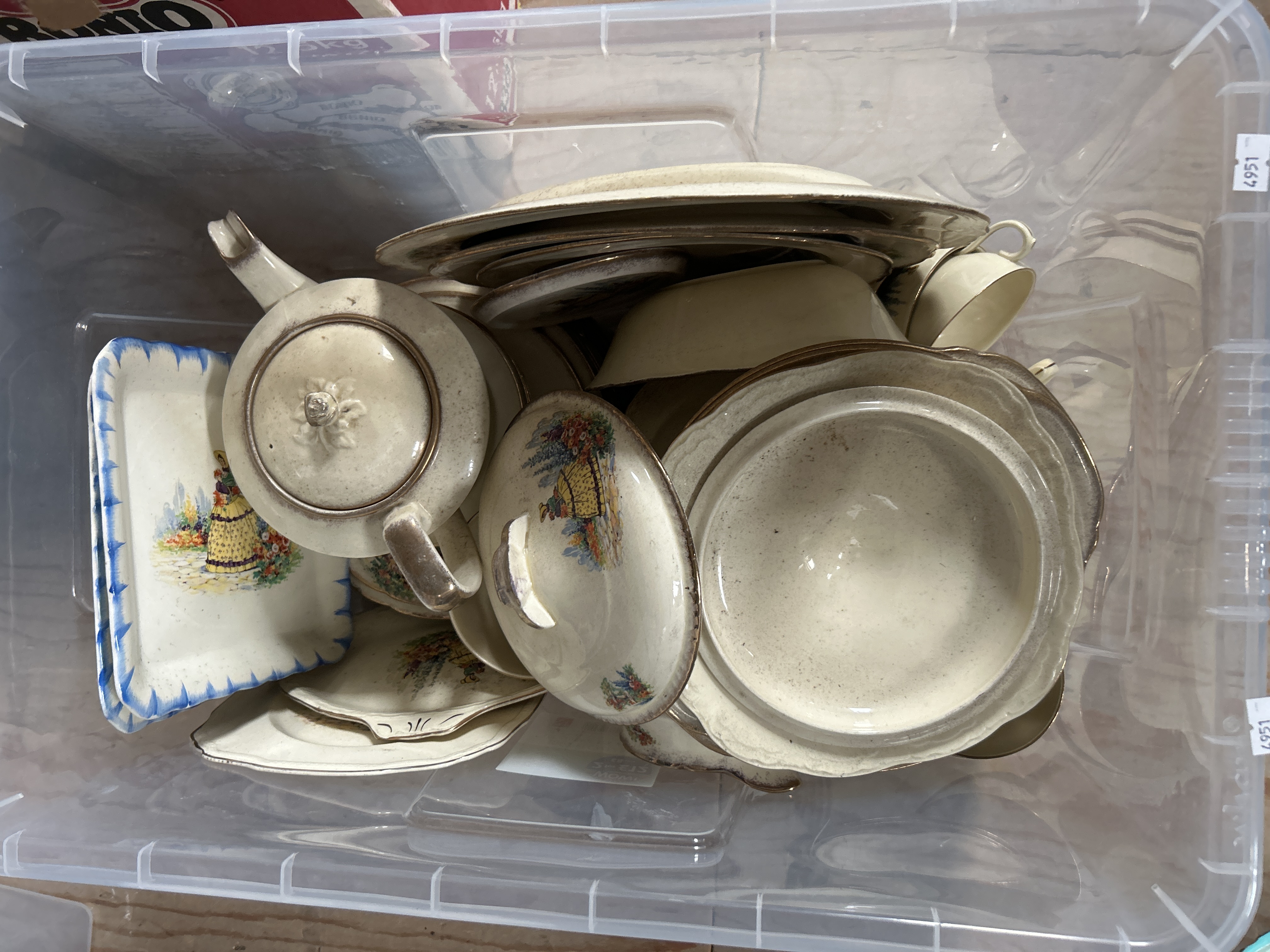 A Collection of Hancocks Ivory Ware Crinoline Lady Pattern Tableware