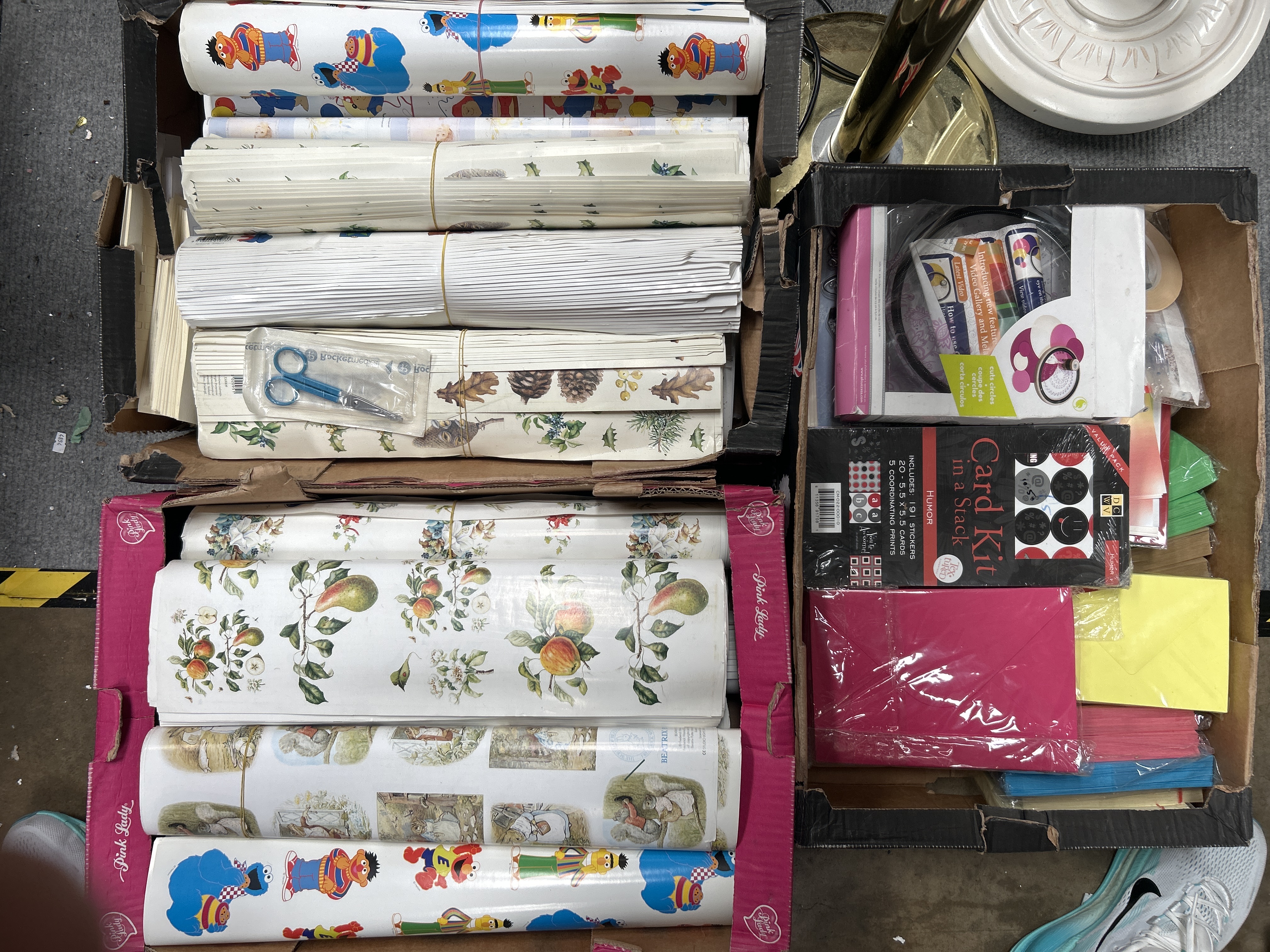 An Assortment of Unused Gift Wrap, Craft Kits, and Stationery Supplies