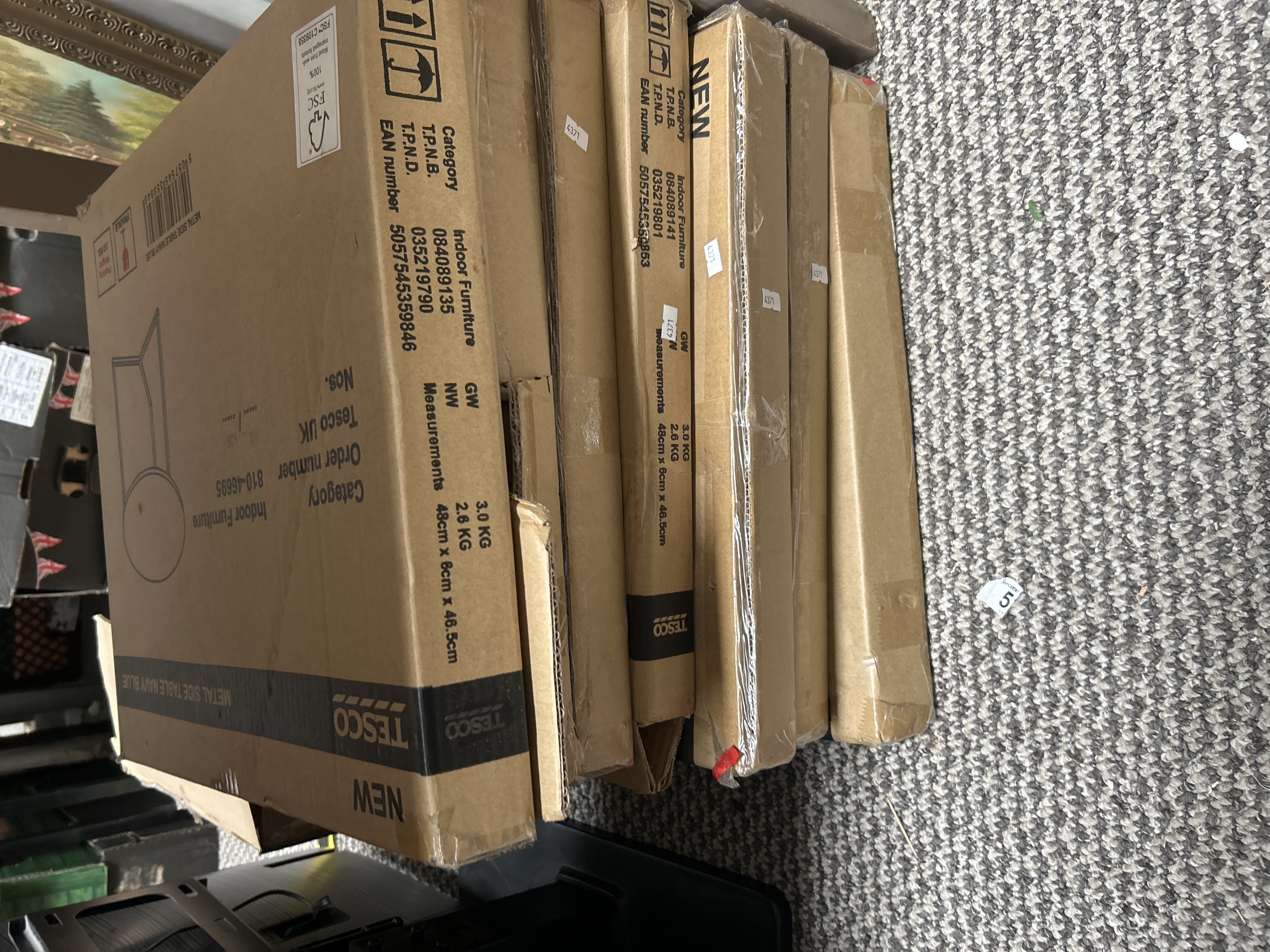 A Collection of Tesco Metal Side Tables in Original Packaging