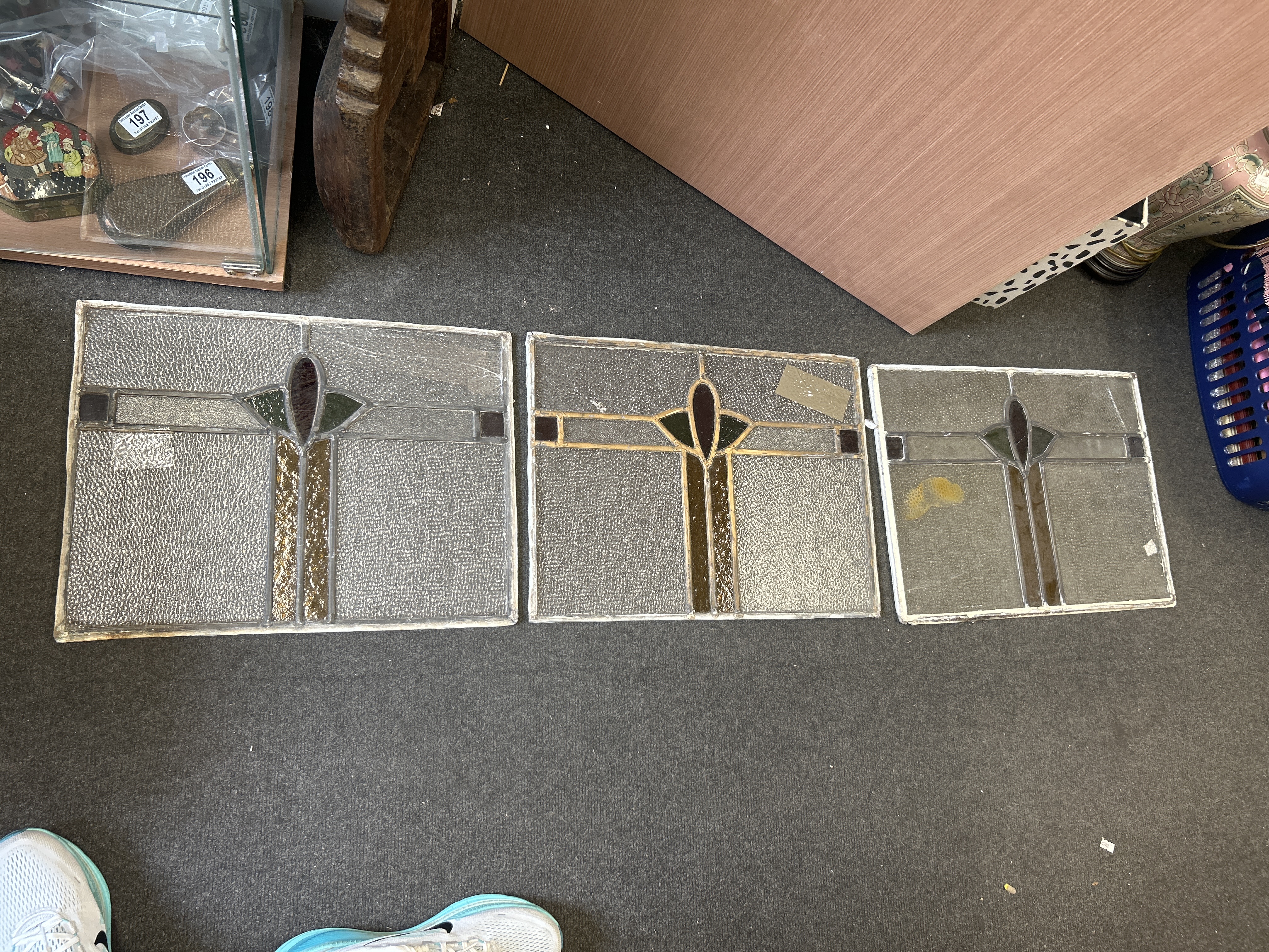 A Set of Eleven Art Deco Leaded Glass Window Panels