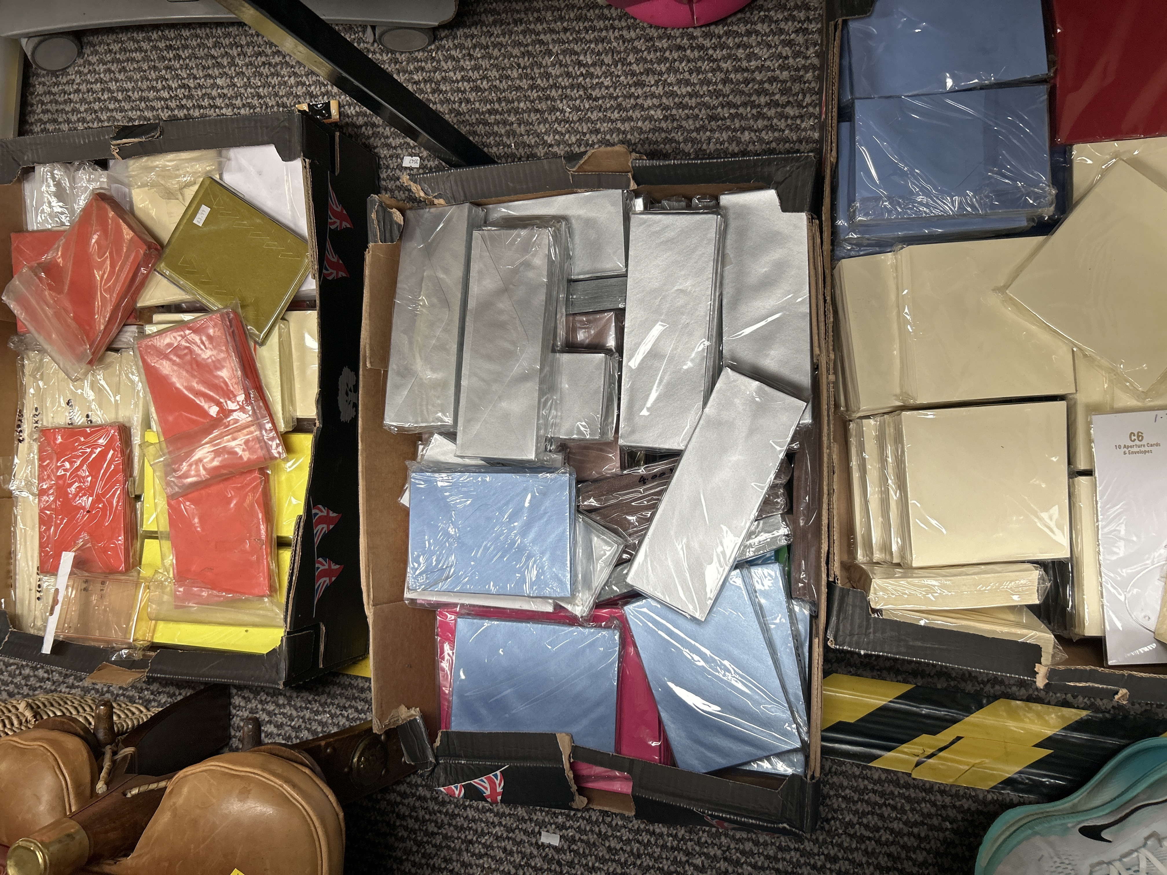 A Collection of Craft Stationery Blank Greeting Cards and Envelopes in Three Boxes