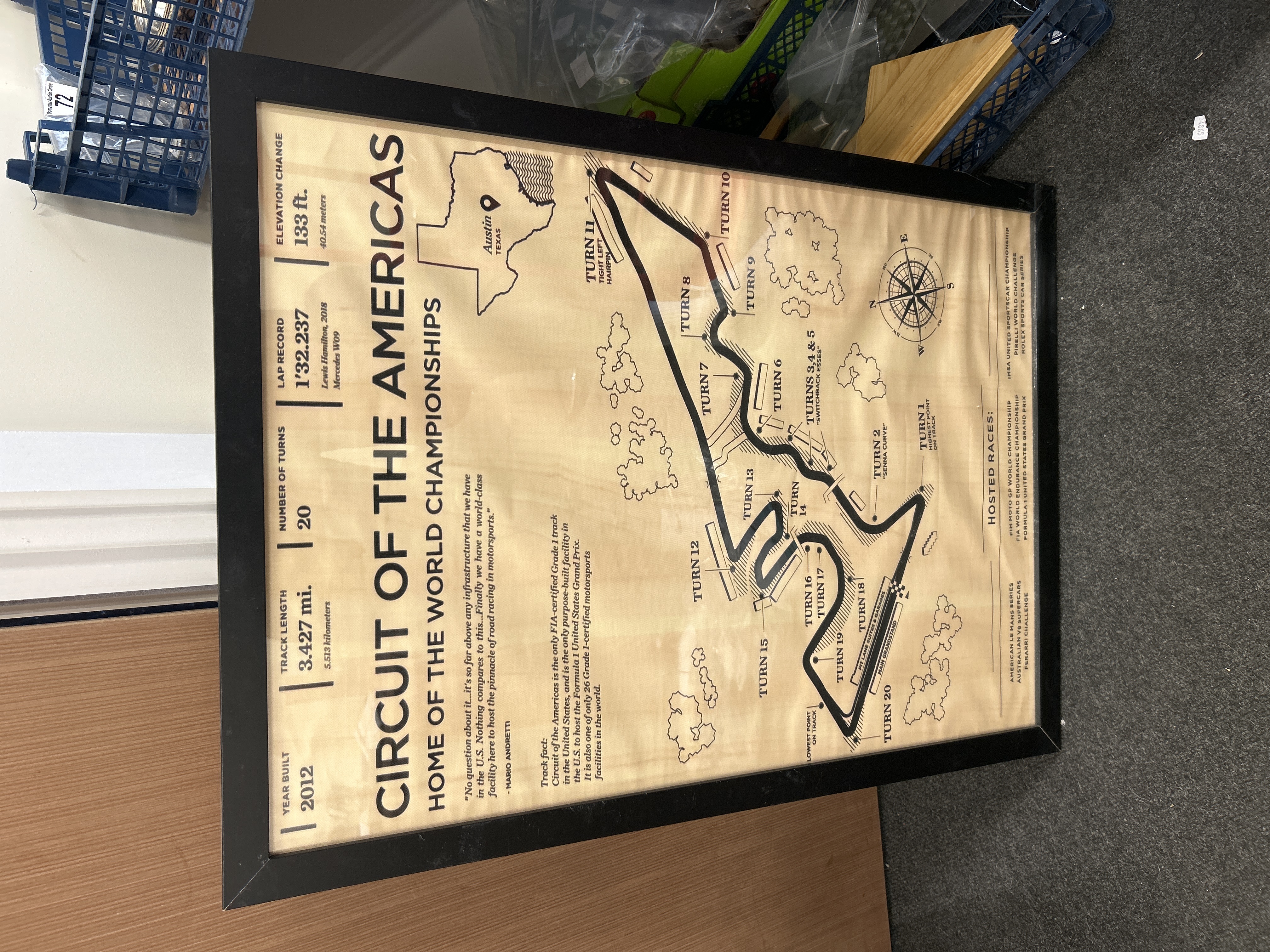 Framed Circuit of the Americas Commemorative Track Map Print