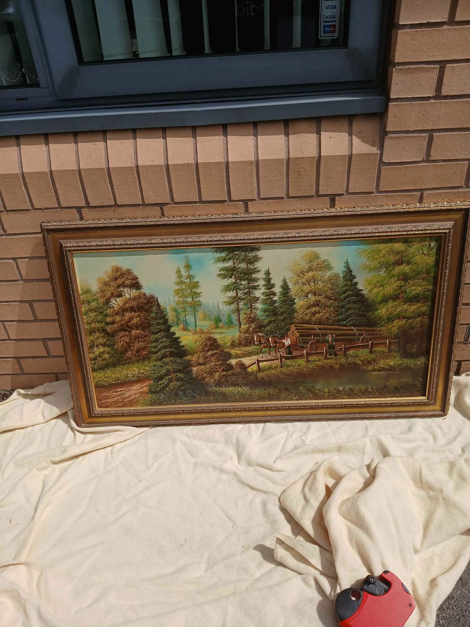 German School, 20th Century 'Forest Landscape with Horse-Drawn Logging Wagon' (Signed)
