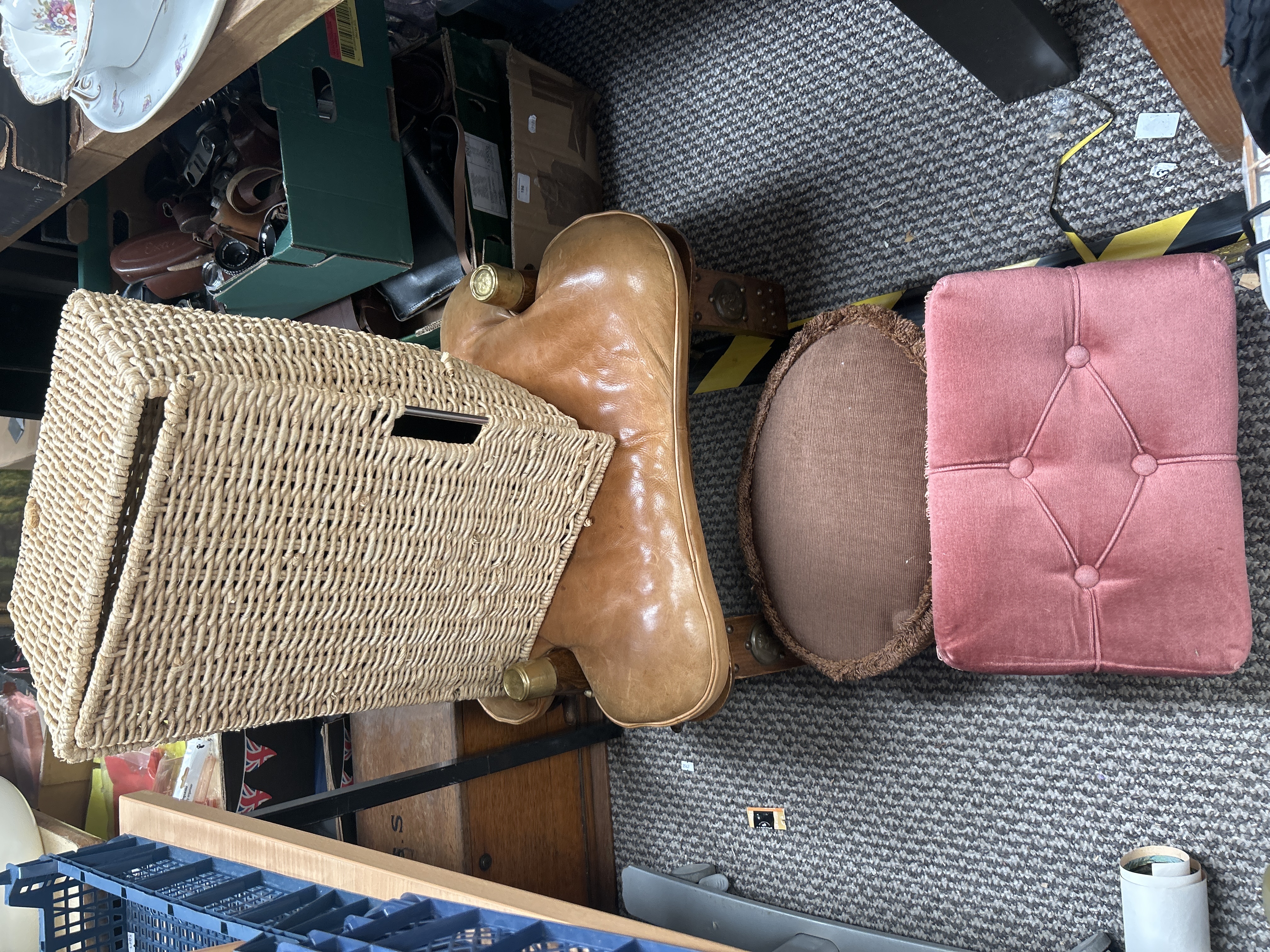A Collection of Small Furniture and Storage Items Including a Syrian Camel Stool