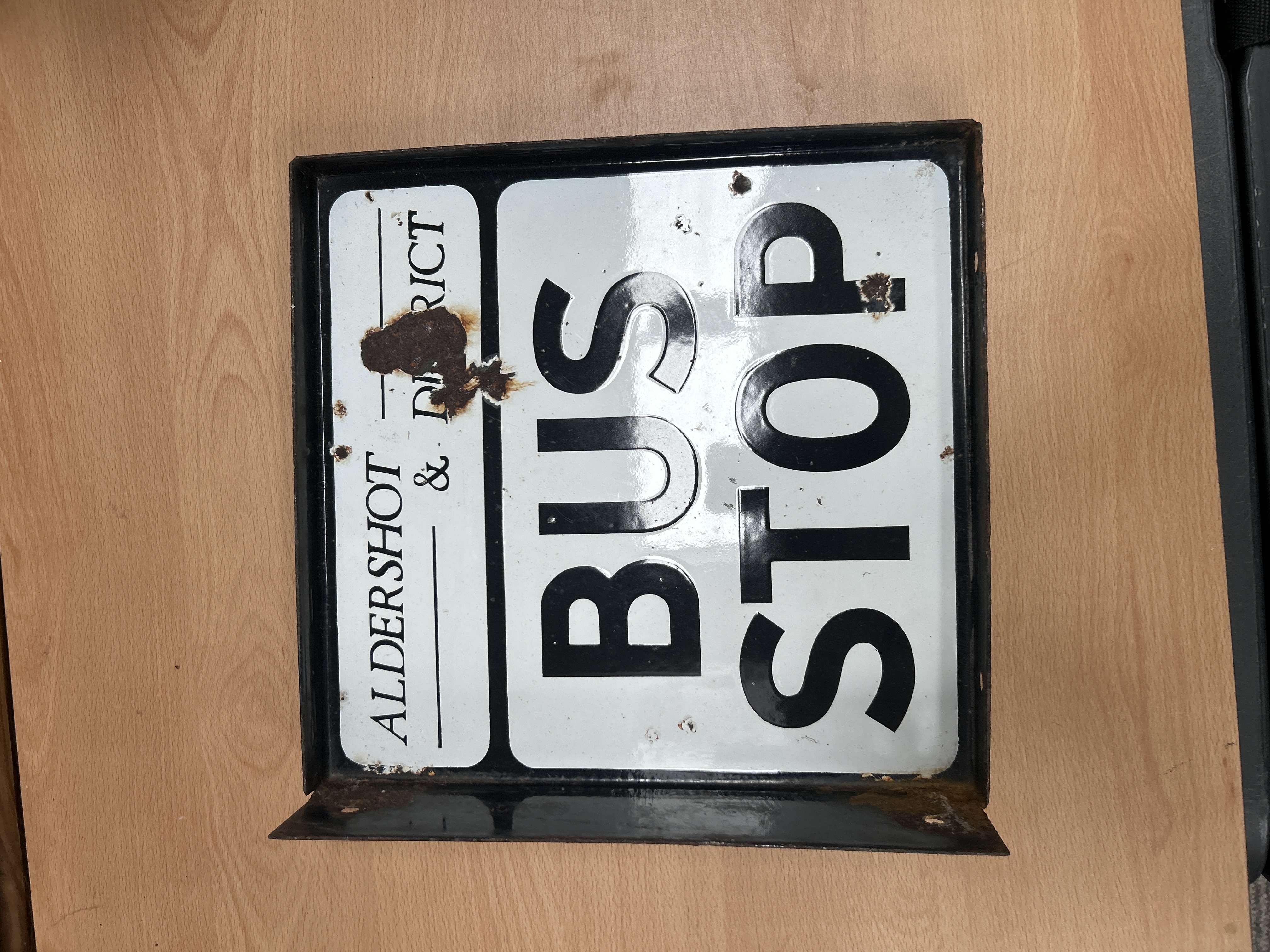 Aldershot and District Traction Company Vintage Enamel Double Sided Bus Stop Sign