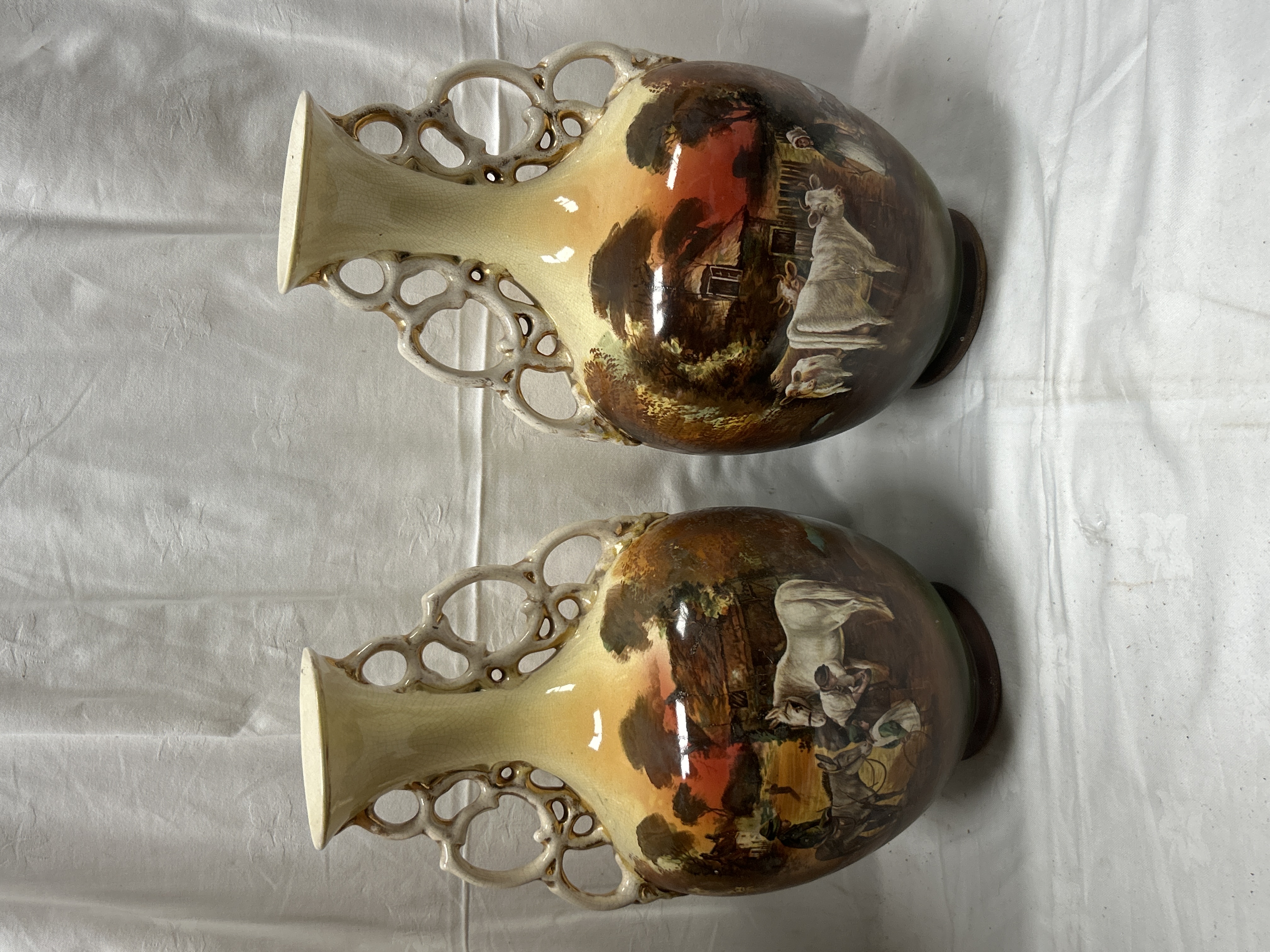 A Pair of Royal Windsor Ware Reticulated Mantel Vases