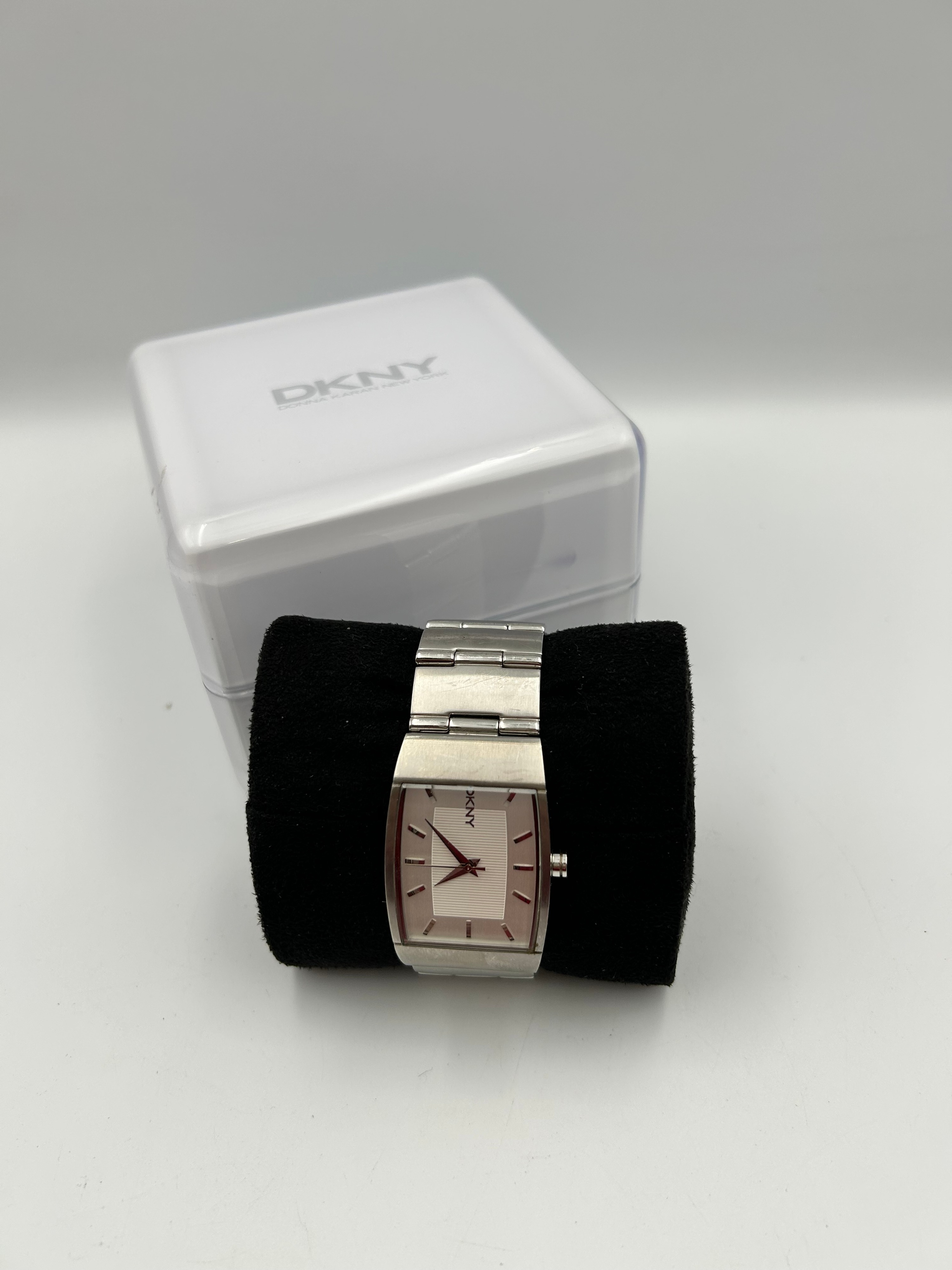 DKNY Contemporary Stainless Steel Rectangular Wristwatch,Running when listed.