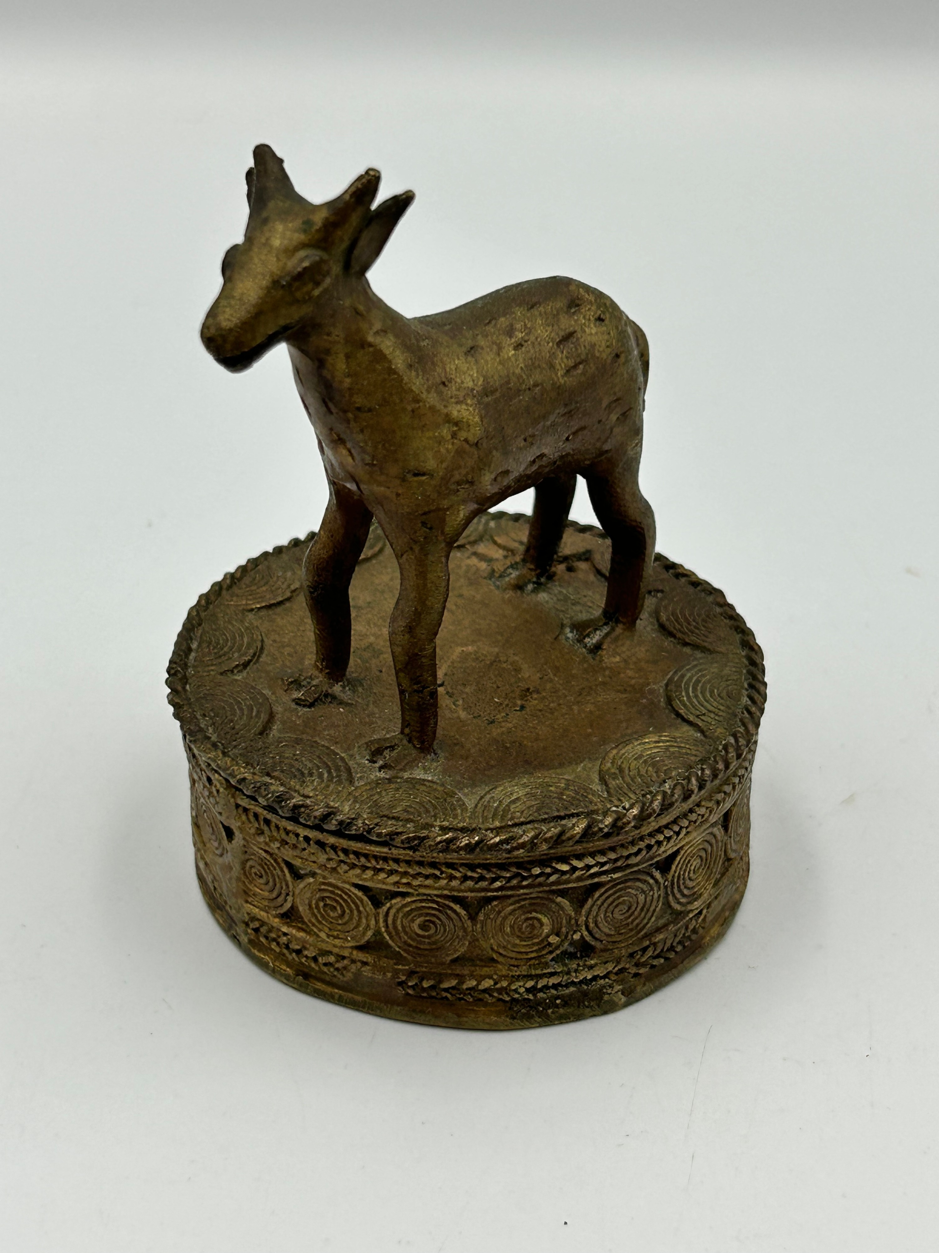 Ashanti? West African Bronzed Lidded Box with Animal Finial
