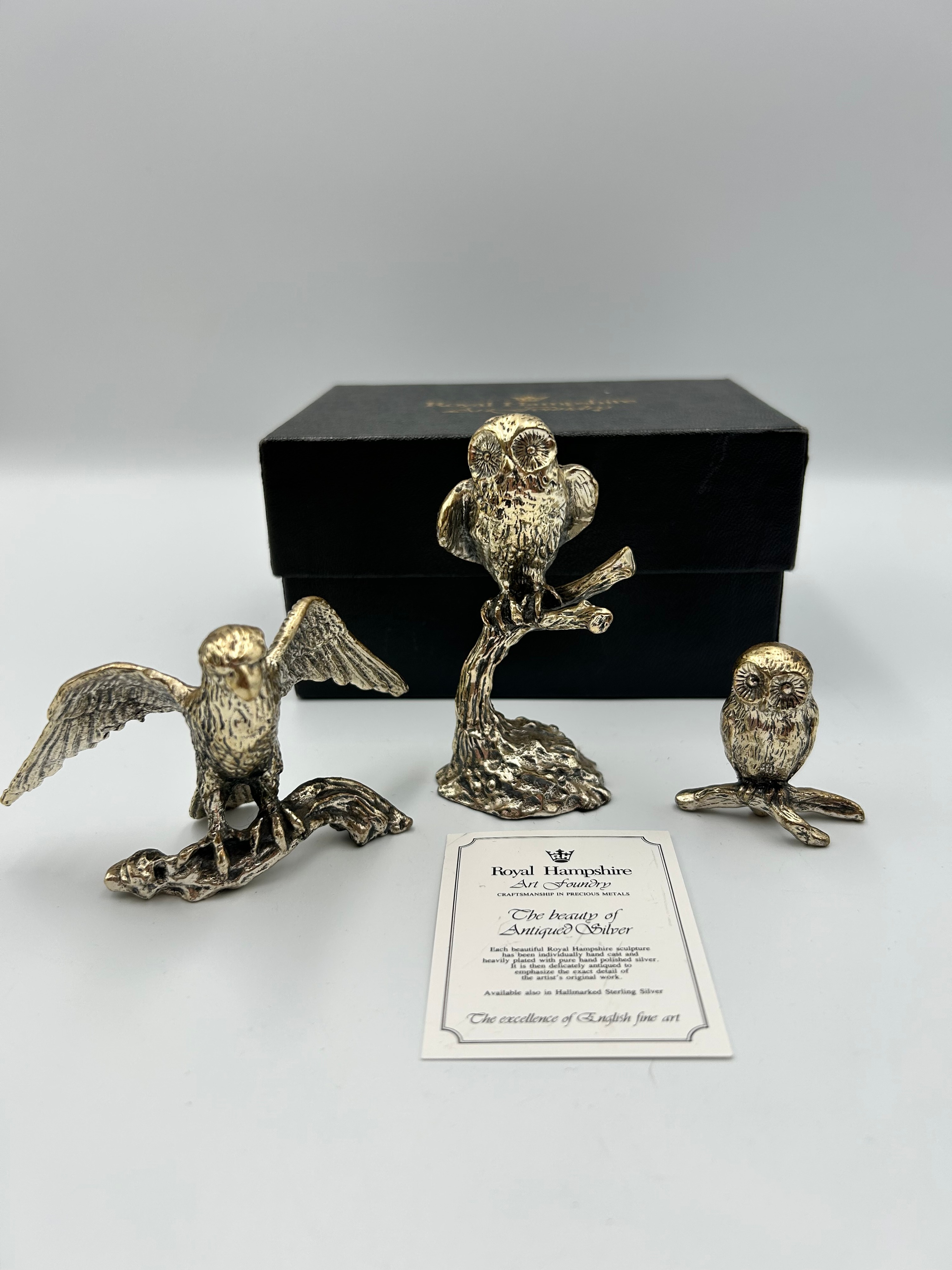 Royal Hampshire Art Foundry White Metal Owl Figurines