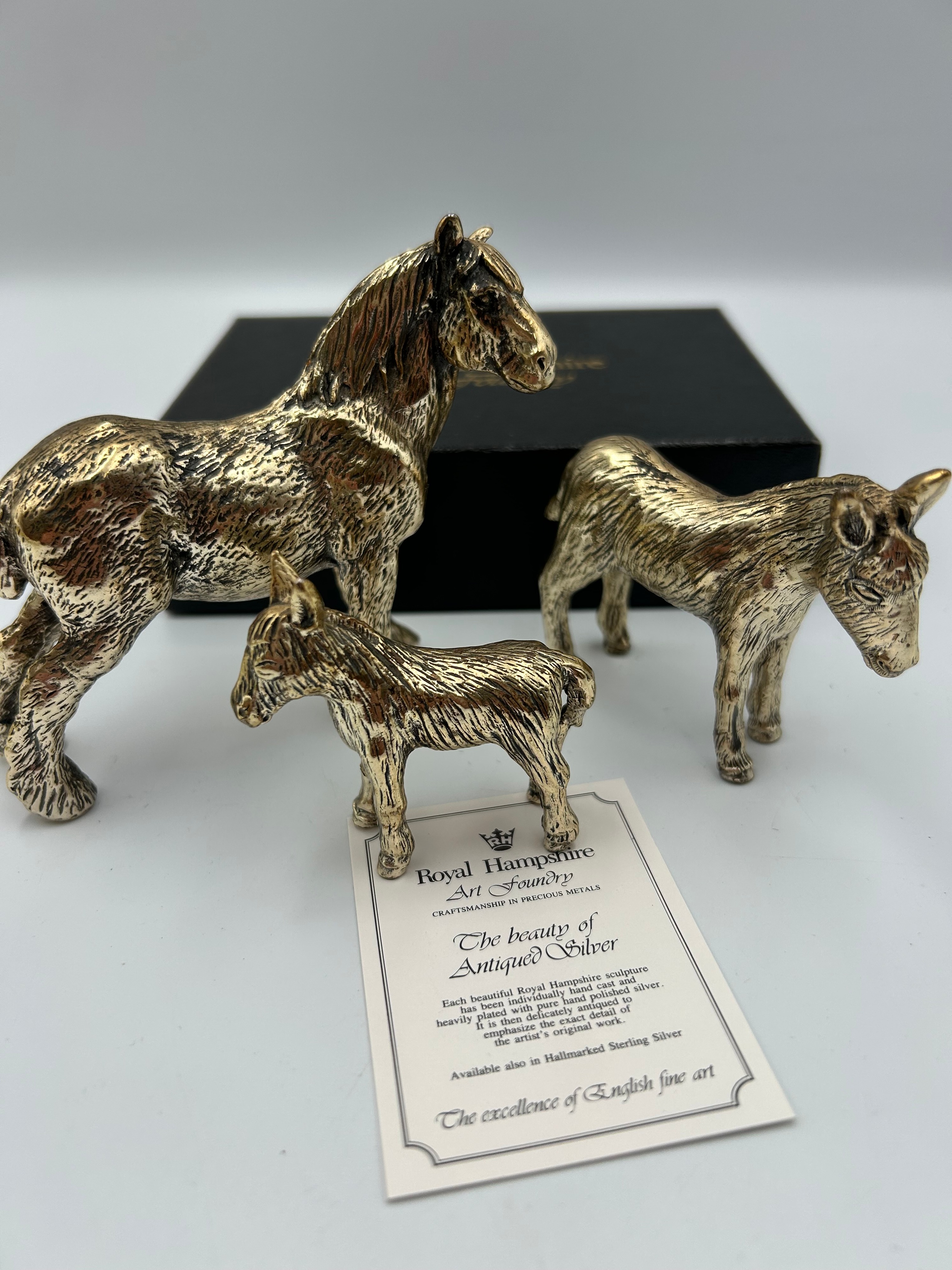 Royal Hampshire Art Foundry White Metal Horse and Donkey Group