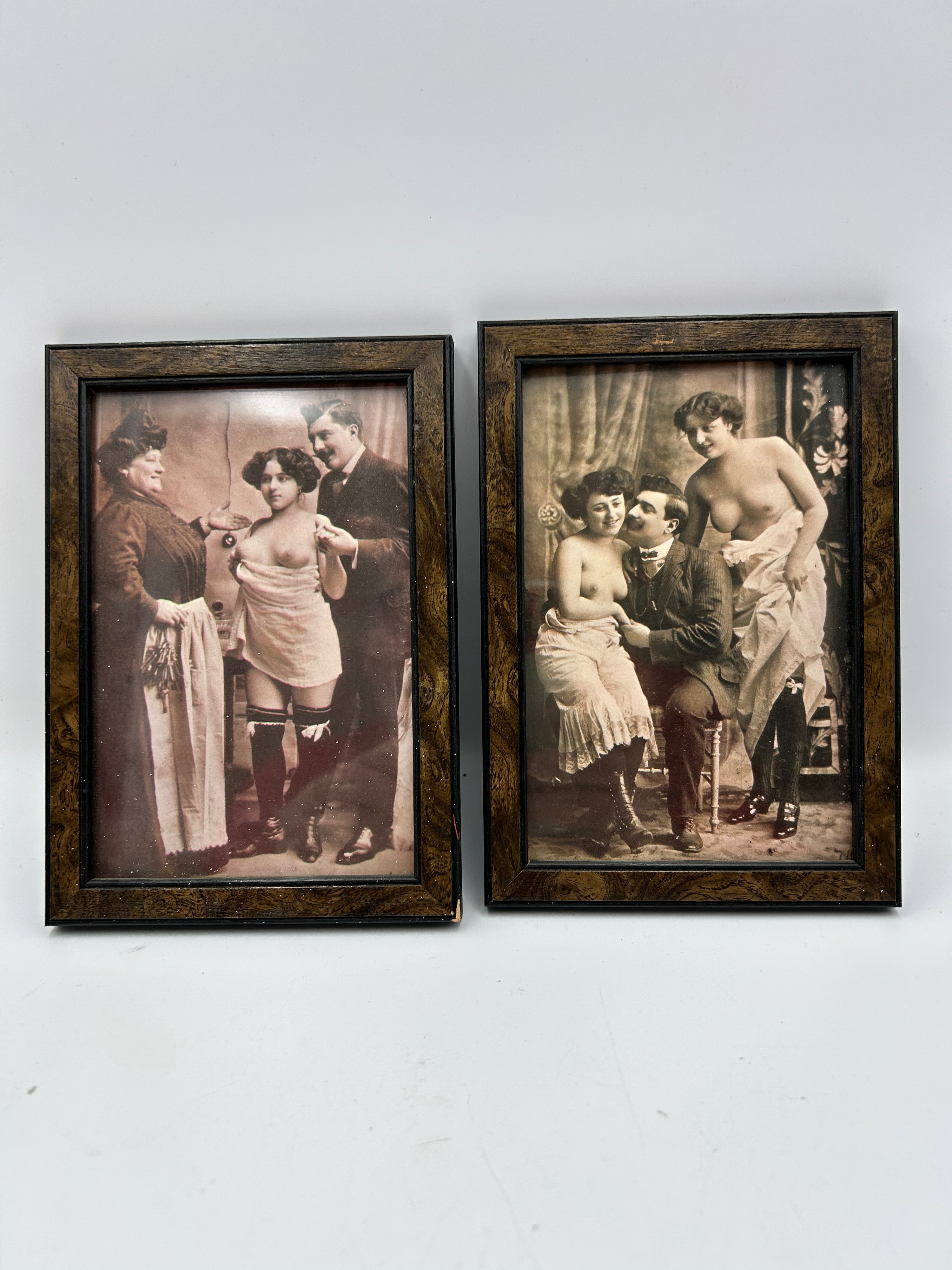 Early 20th Century Style Wood-Effect? Framed Erotic Prints