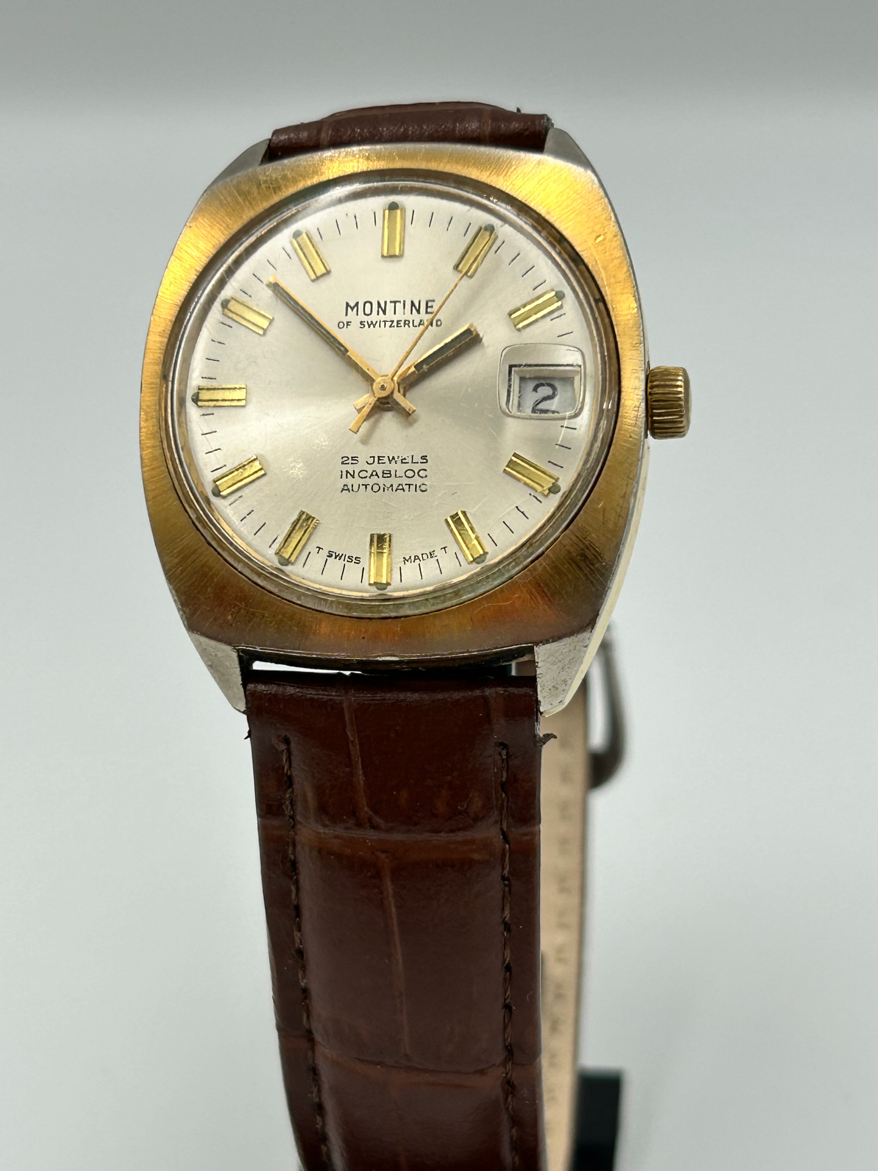 Montine 25 Jewels Incabloc Automatic Gilt Metal Effect and Stainless Steel Wristwatch ,Running When Listed