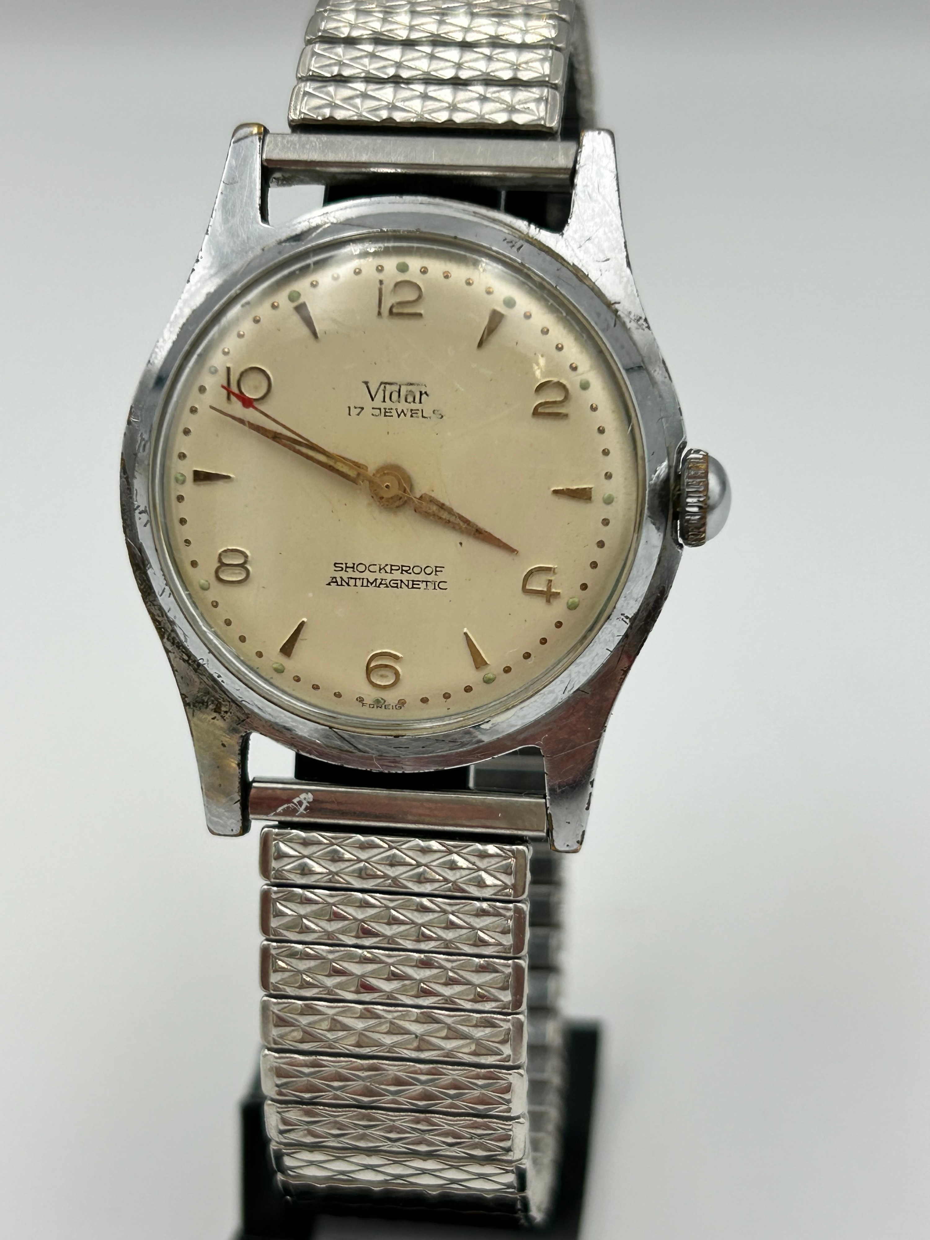 Vidar 17 Jewels Chrome-Plated and Stainless Steel Wristwatch ,Running When Listed