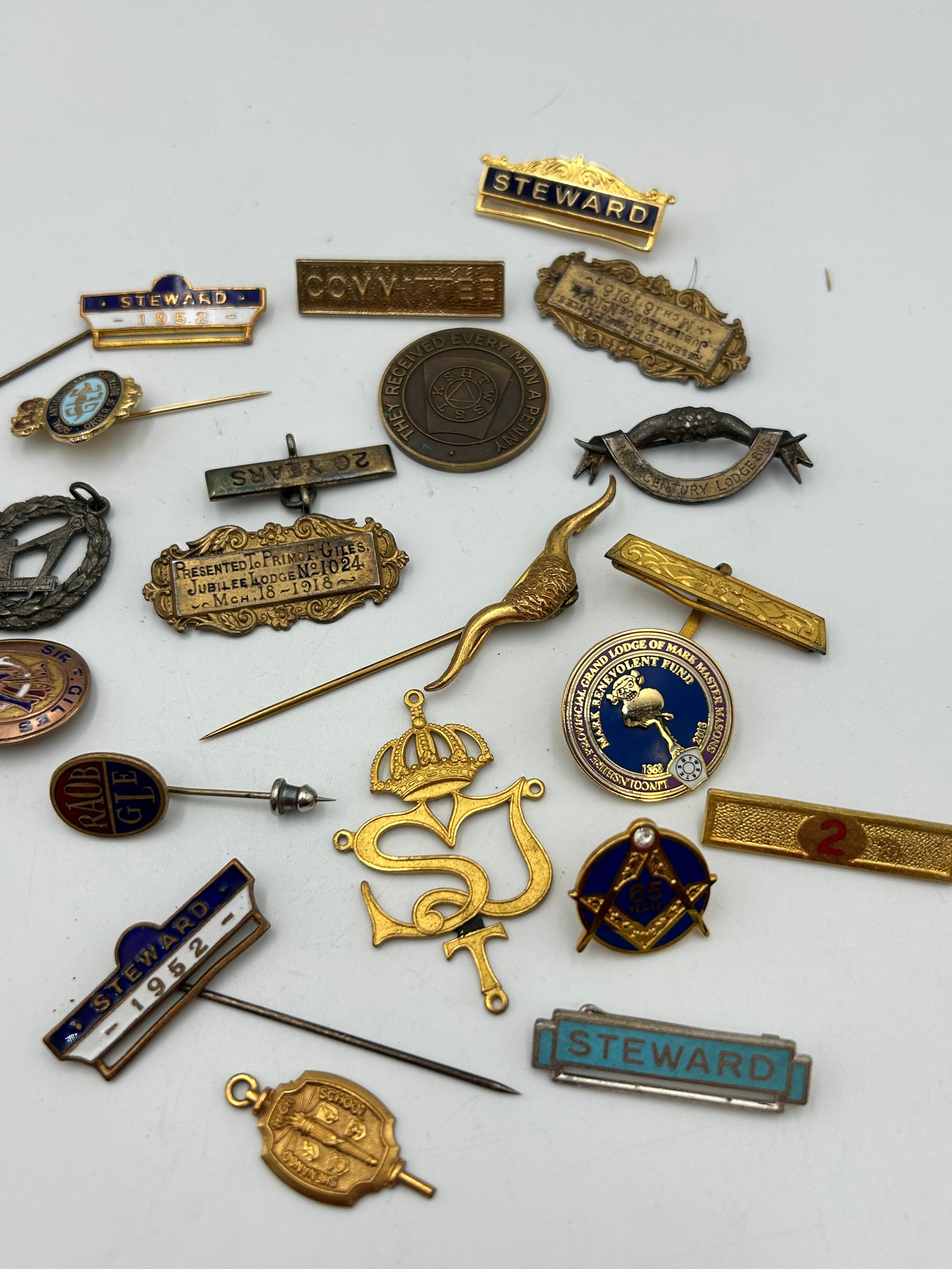 A Collection of Gilt-Metal Effect and Enamel Masonic and RAOB Badges and Tokens