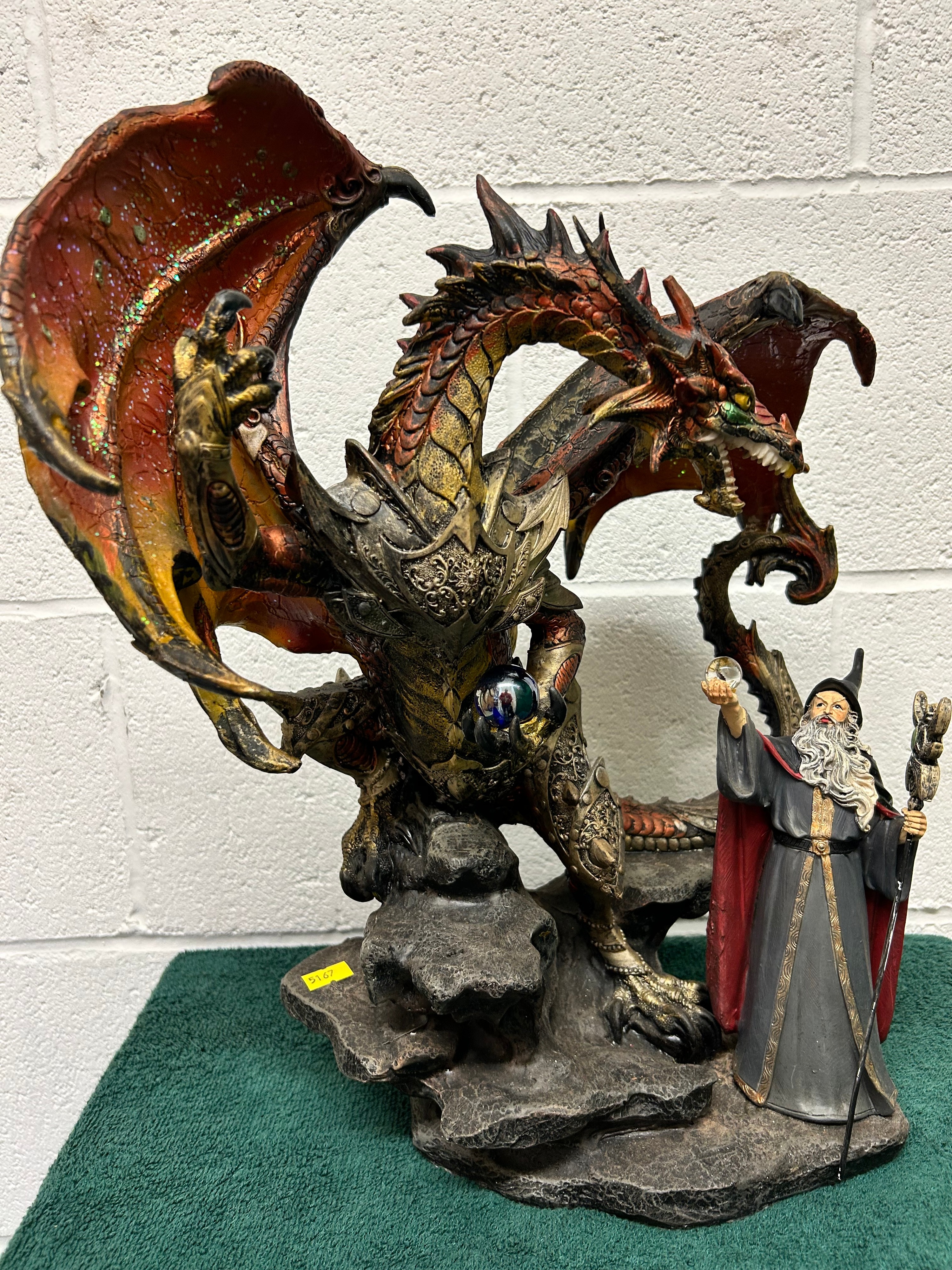 Contemporary Resin? Figurine of a Wizard and Armoured Dragon
