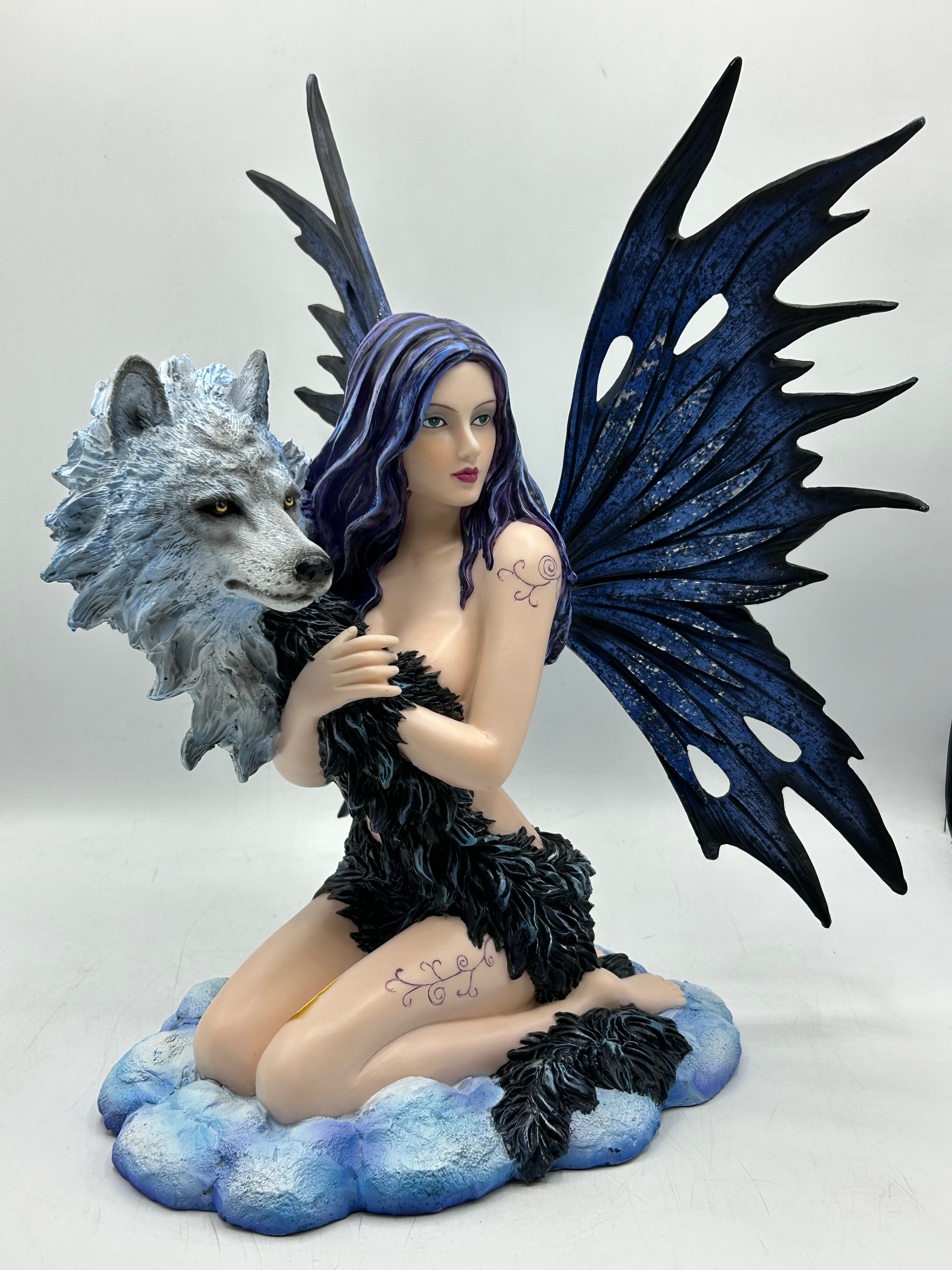 A Contemporary Nemesis Now Resin Gothic Fairy and Wolf Figure, 14"