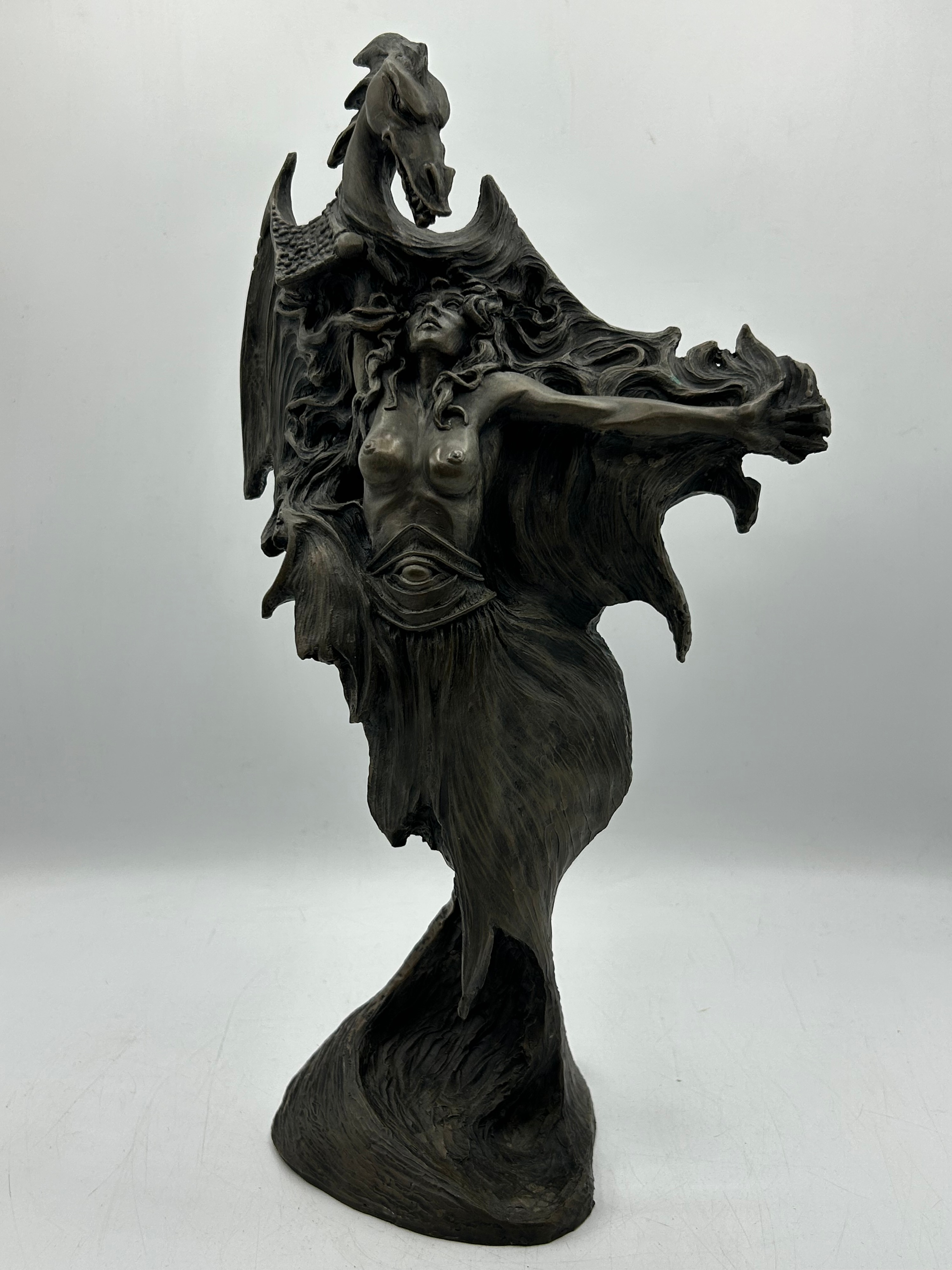 A Contemporary Bronzed Fantasy Sculpture of Nyx? the Goddess of Night, 14.5"