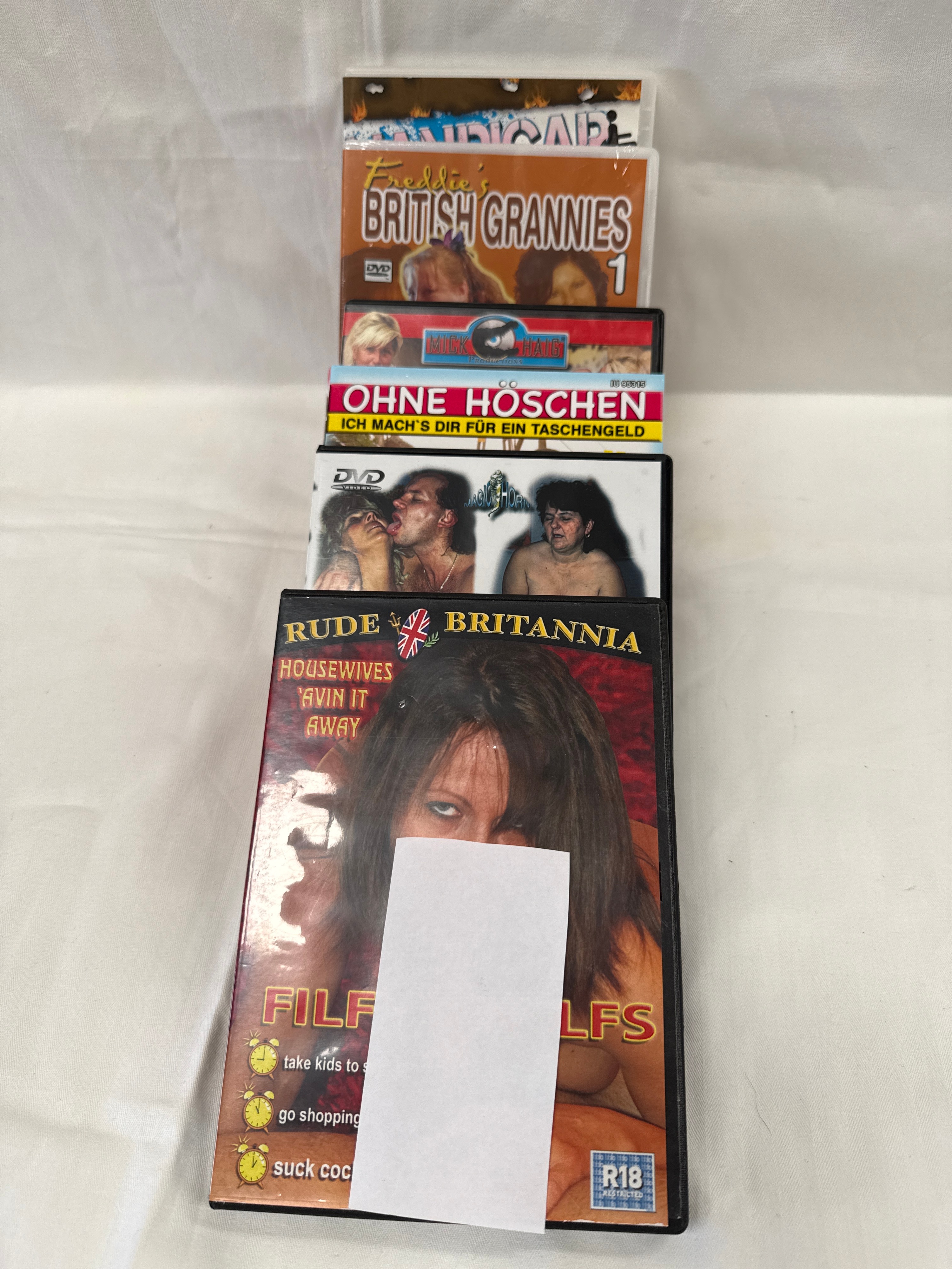 A Collection of Six Adult Interest DVDs Including Rude Britannia and Freddie's British Grannies