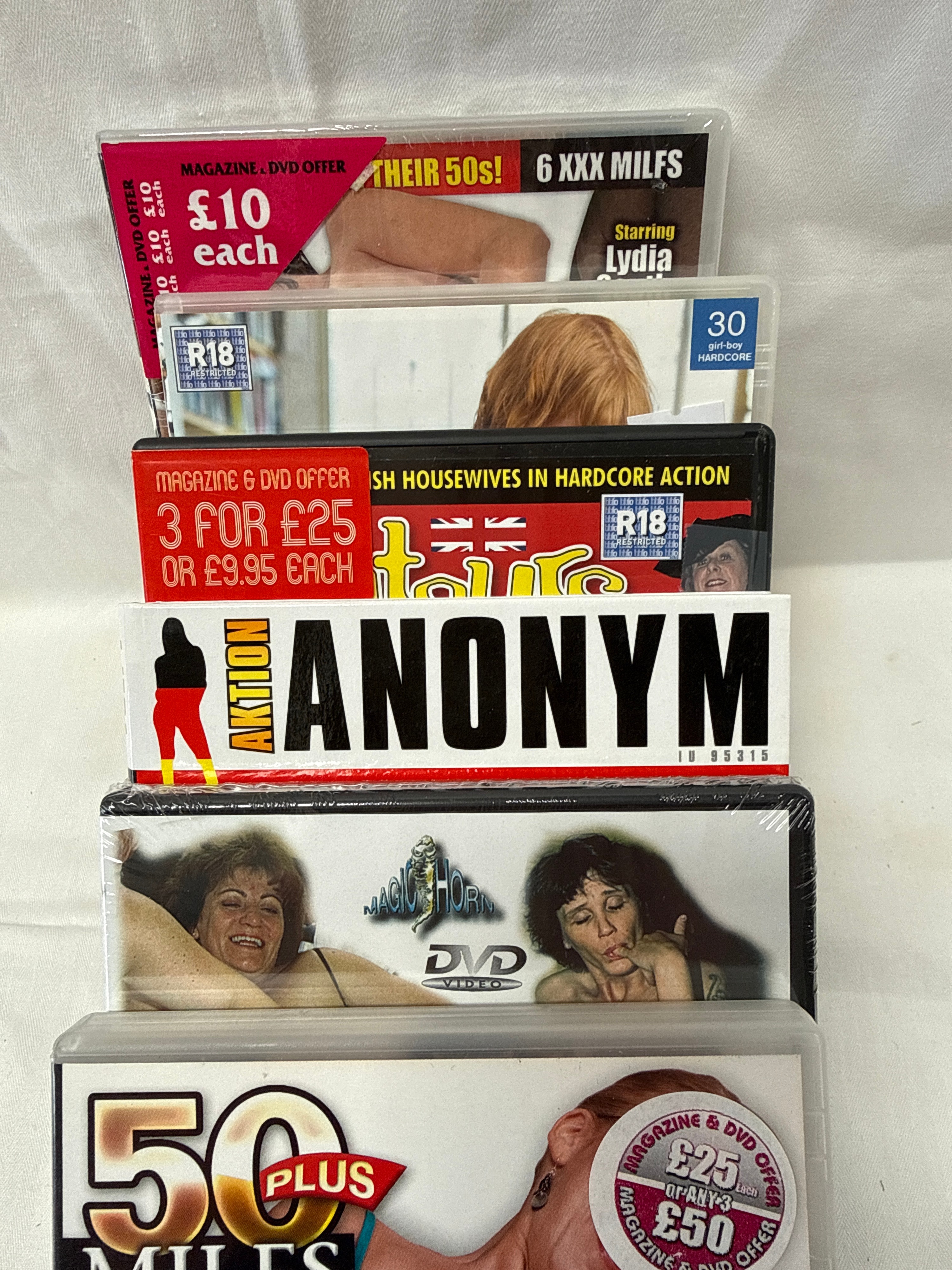 A Collection of Six Adult Erotica DVDs and Magazines, R18 Rated Titles