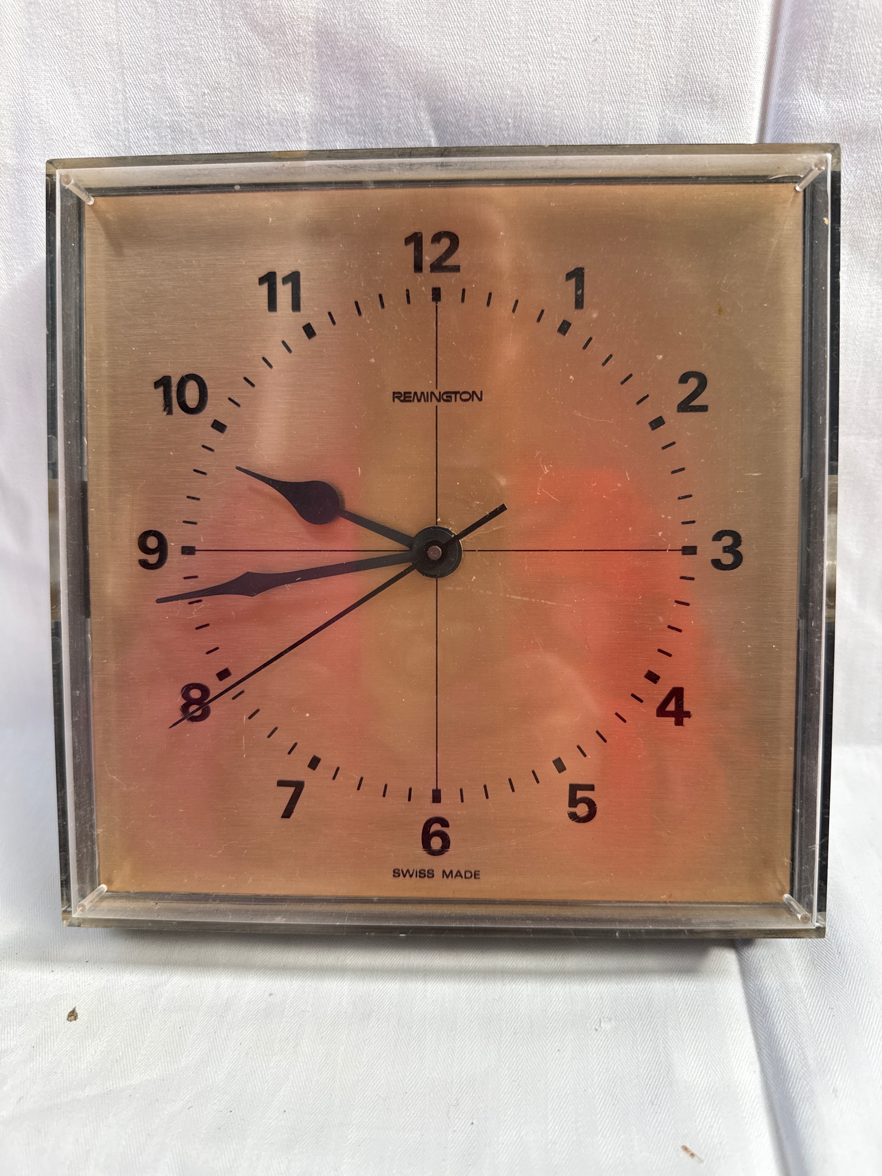 Remington Acrylic? and Gilt-Metal Effect? Square Desk Alarm Clock , Running when listed.