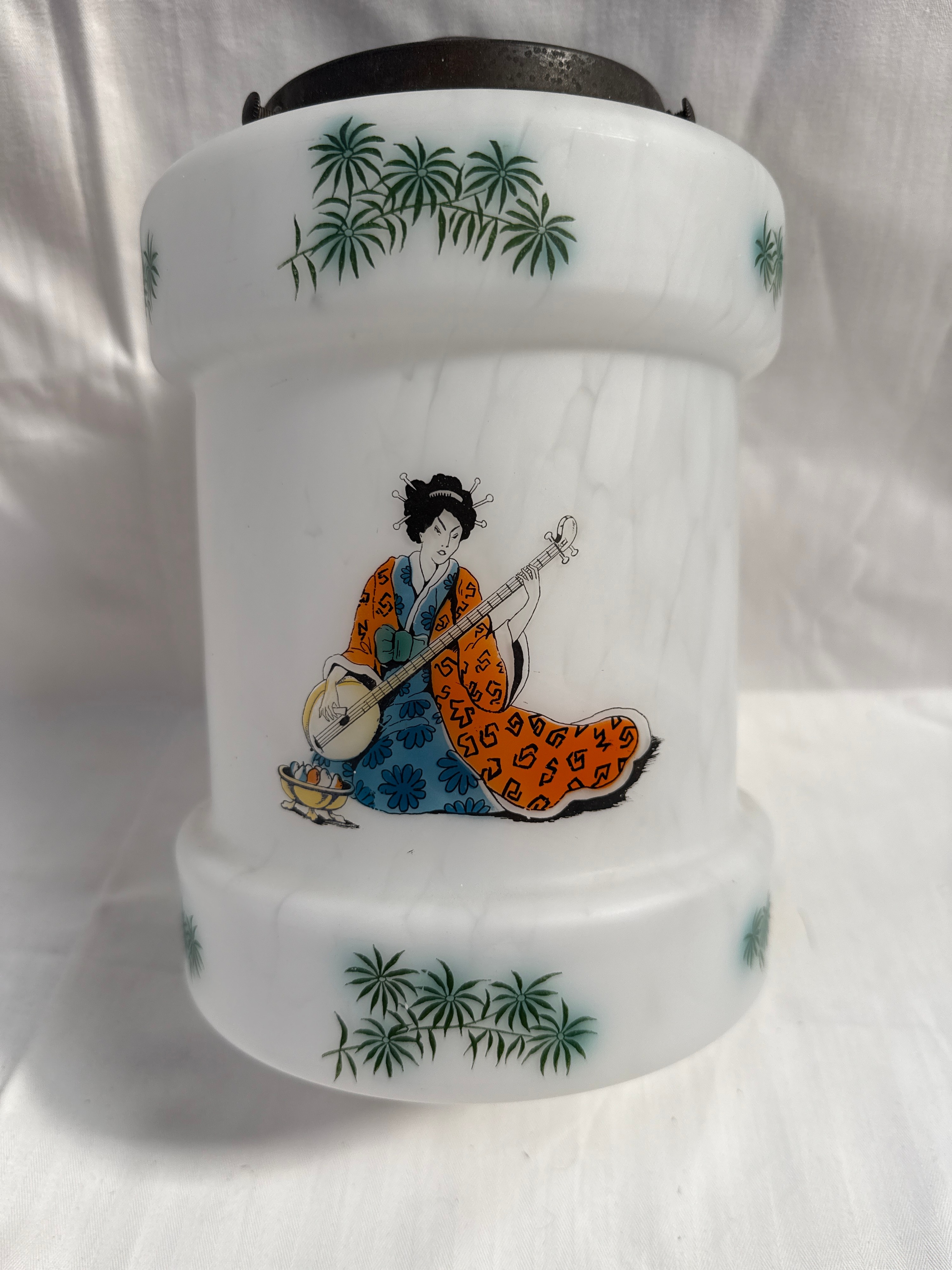 Art Deco? Marbled Glass Lamp Shade with Japanese Motifs