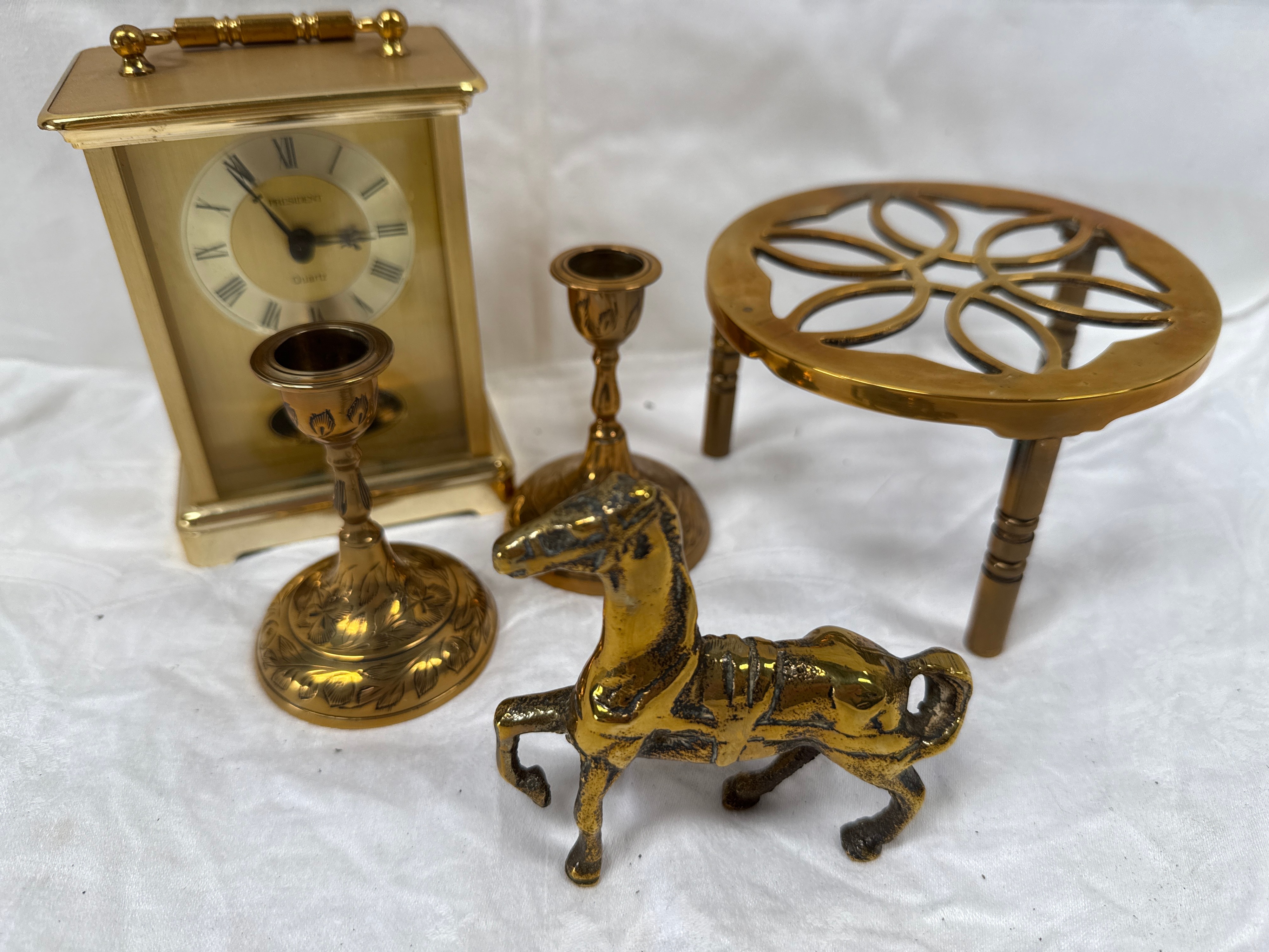 President Brass Effect Carriage Clock and Other Decorative Items