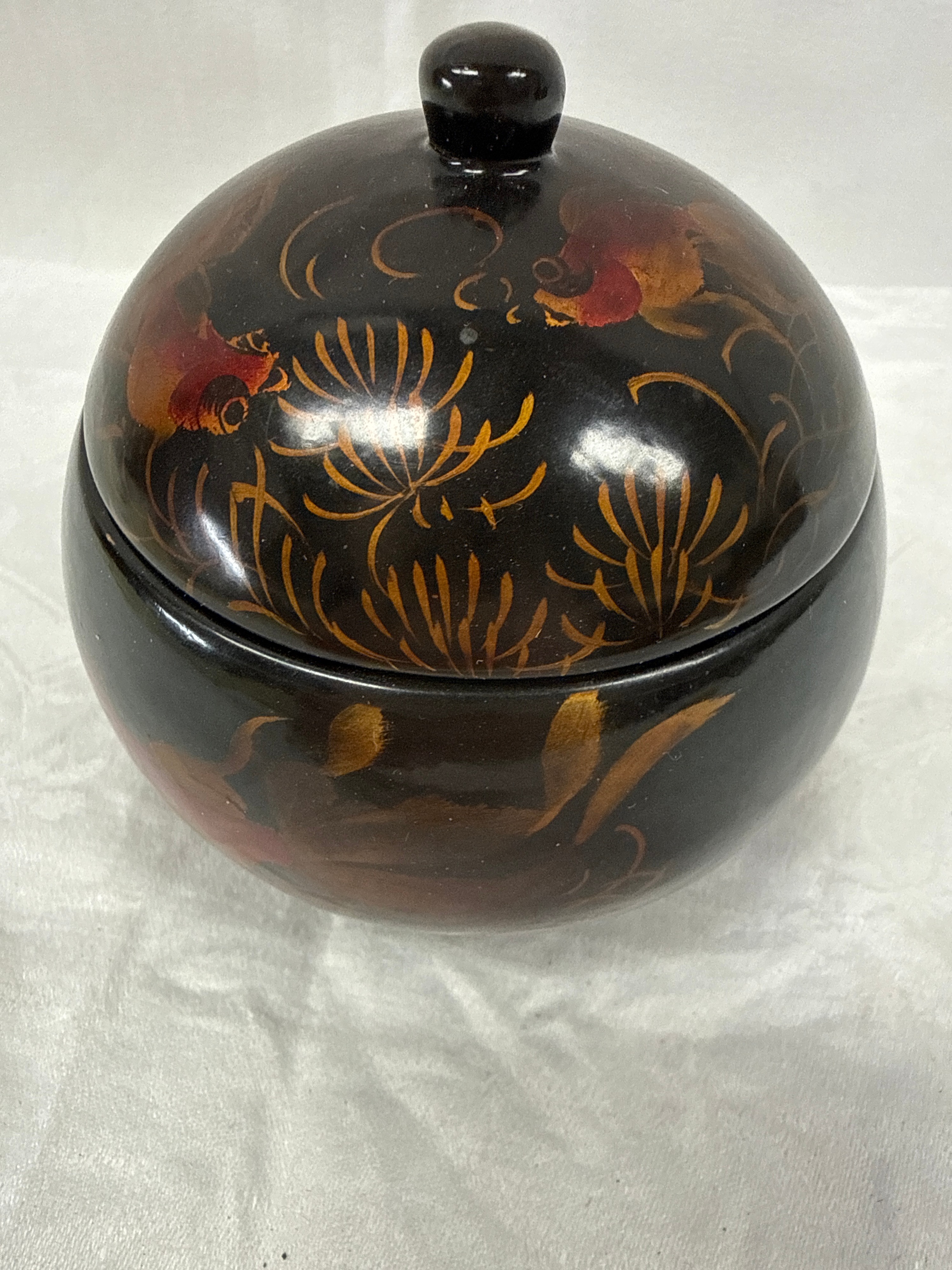 A Showa Period? Japanese? Black Lacquer Lidded Spherical Trinket Pot