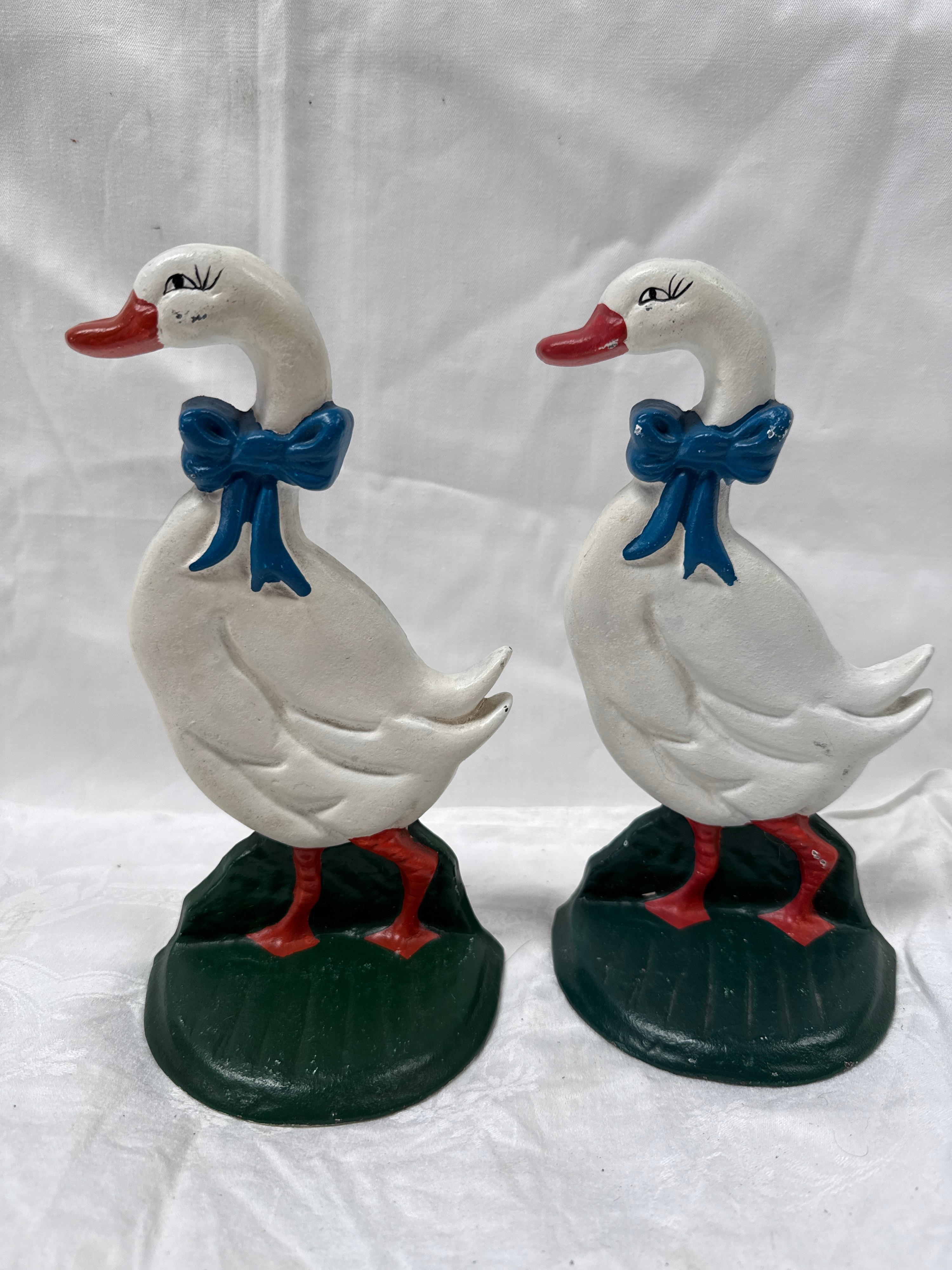 Vintage Painted Cast Iron Goose Doorstops, Pattern Number 22