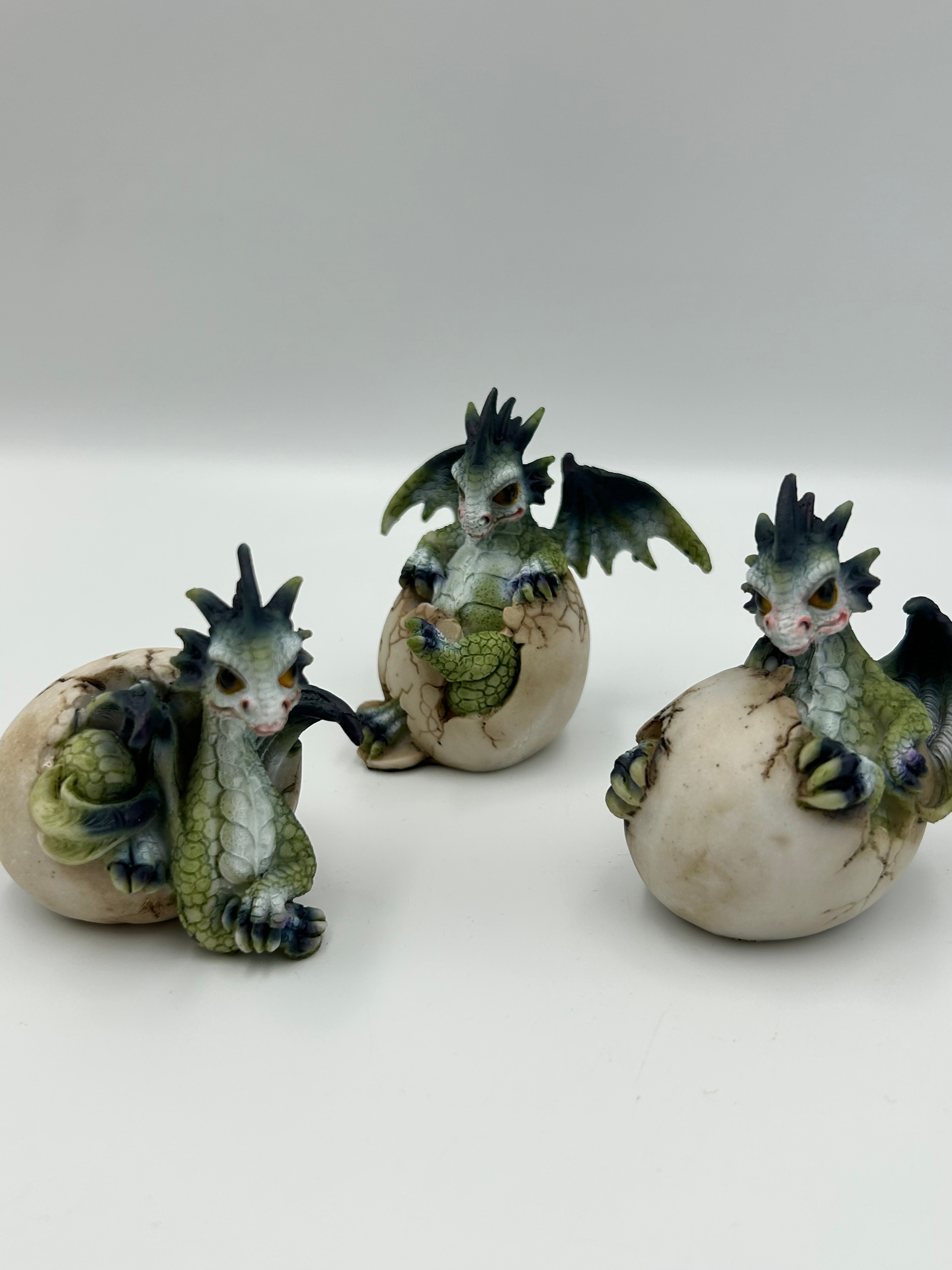 A Trio of Late 20th/Early 21st Century? Resin? Dragon Hatchling Figurines, 2"