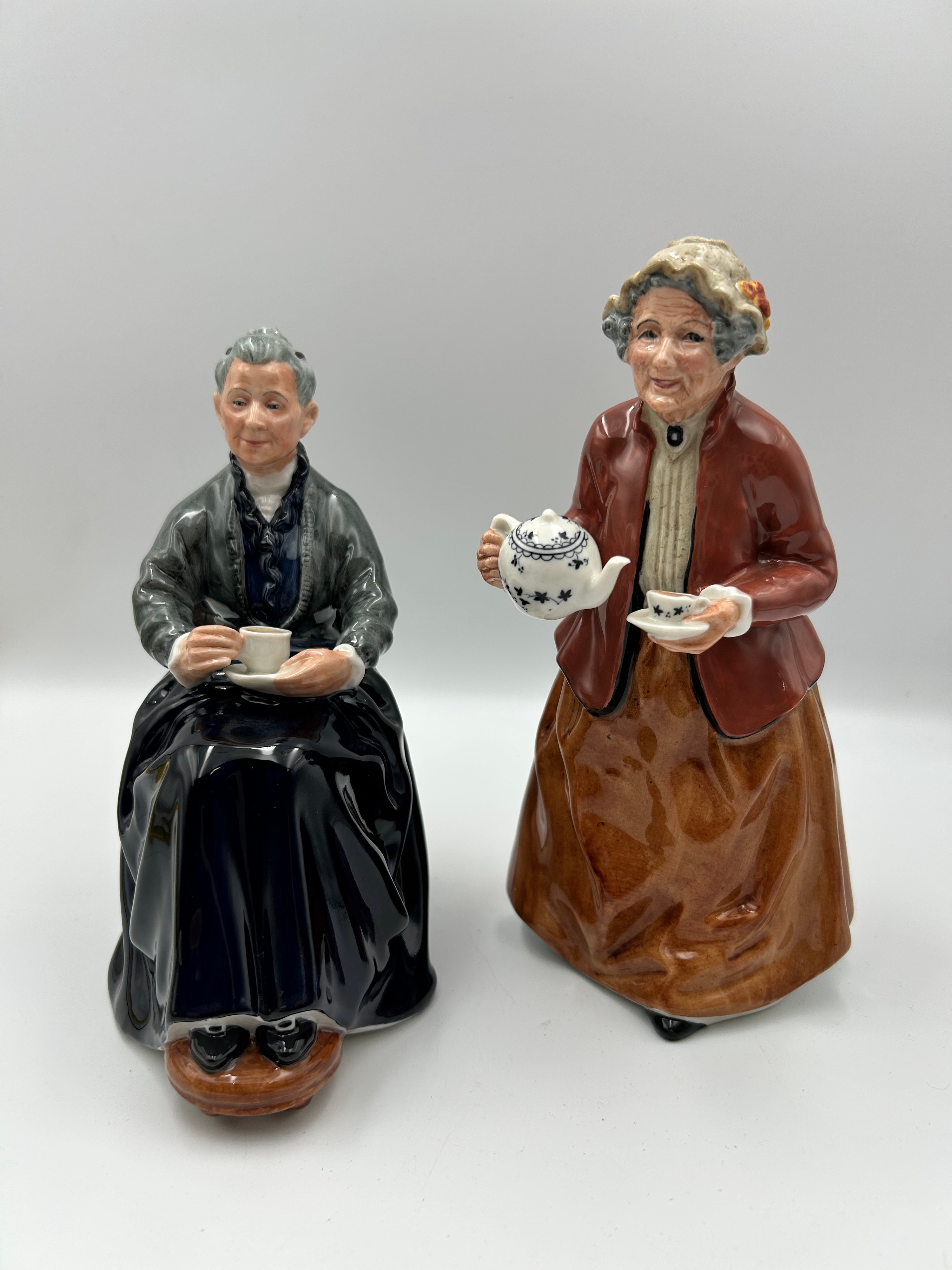 Royal Doulton Glazed Porcelain Figurines, Teatime HN 2255 and The Cup of Tea HN 2322