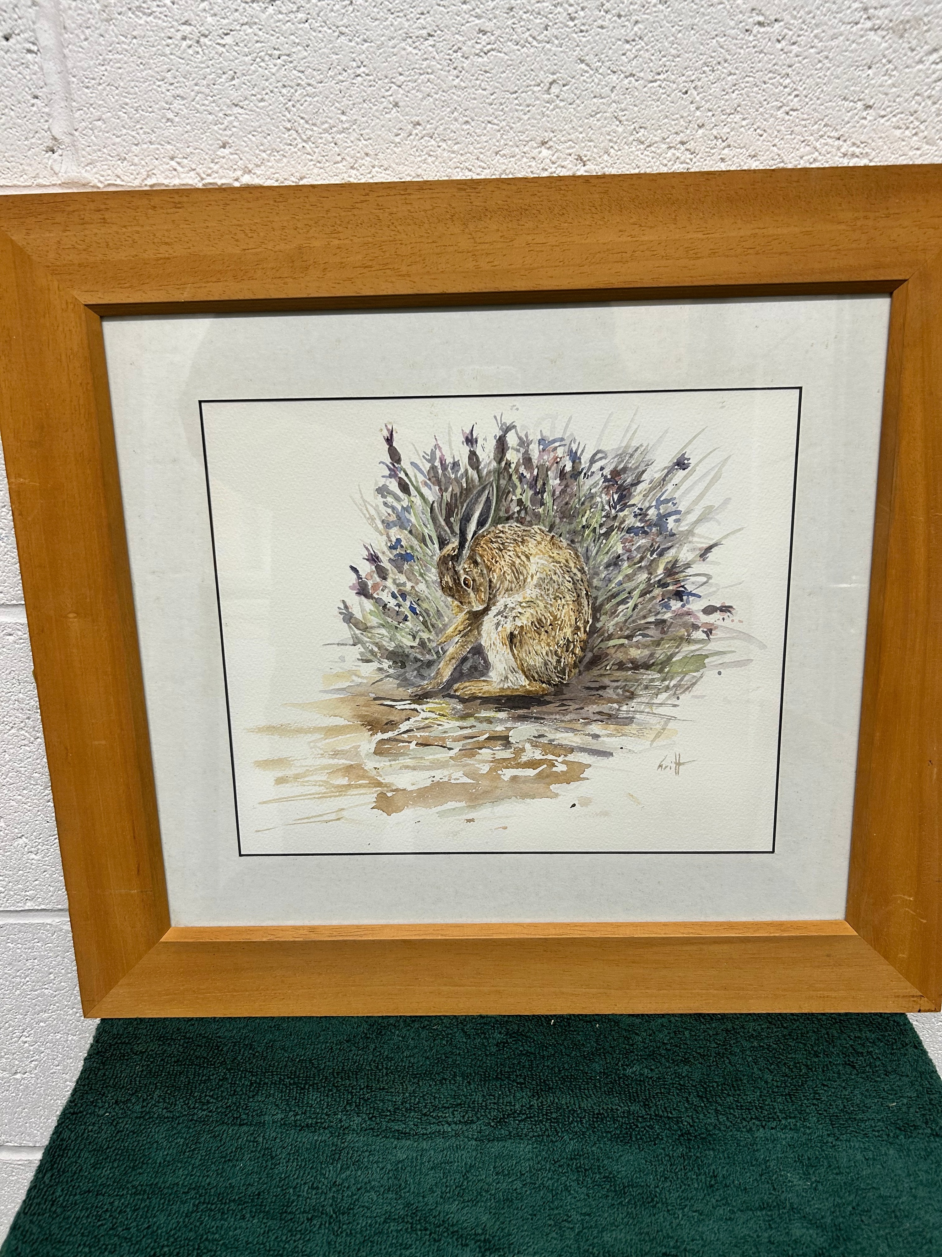 Ian Griffiths Hare and Lavender Watercolour on Paper, 20"