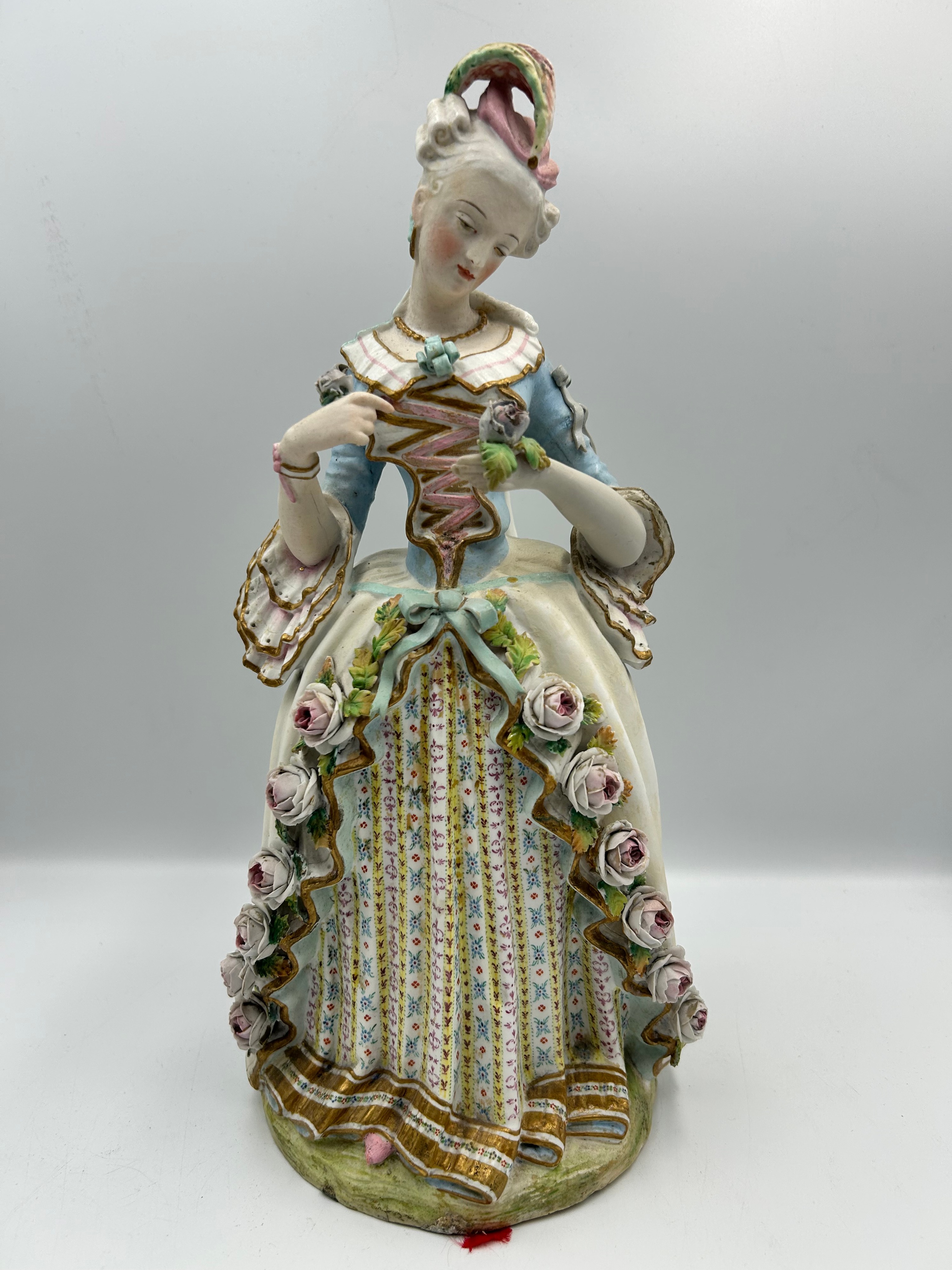 A Large Continental? Porcelain Figure of a Rococo Courtly Lady, 14.5"