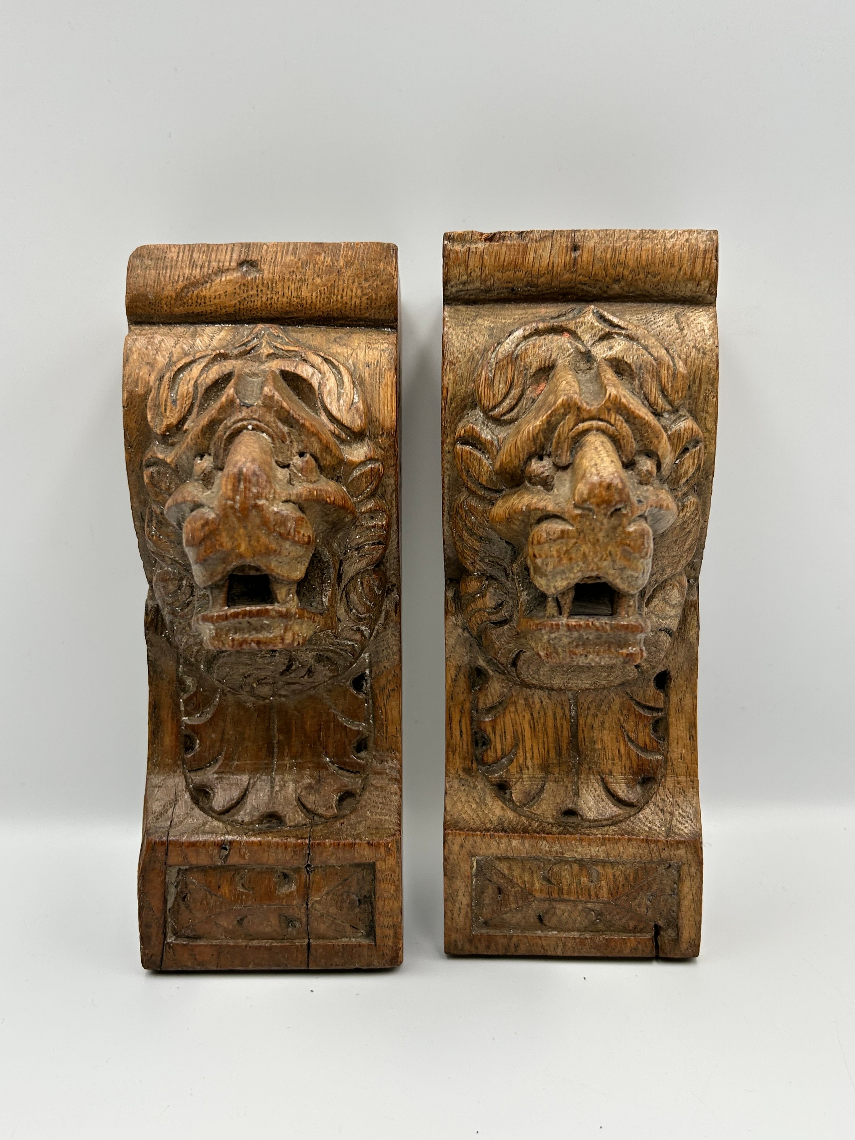 Victorian? Carved Oak Lion Mask Architectural Corbels