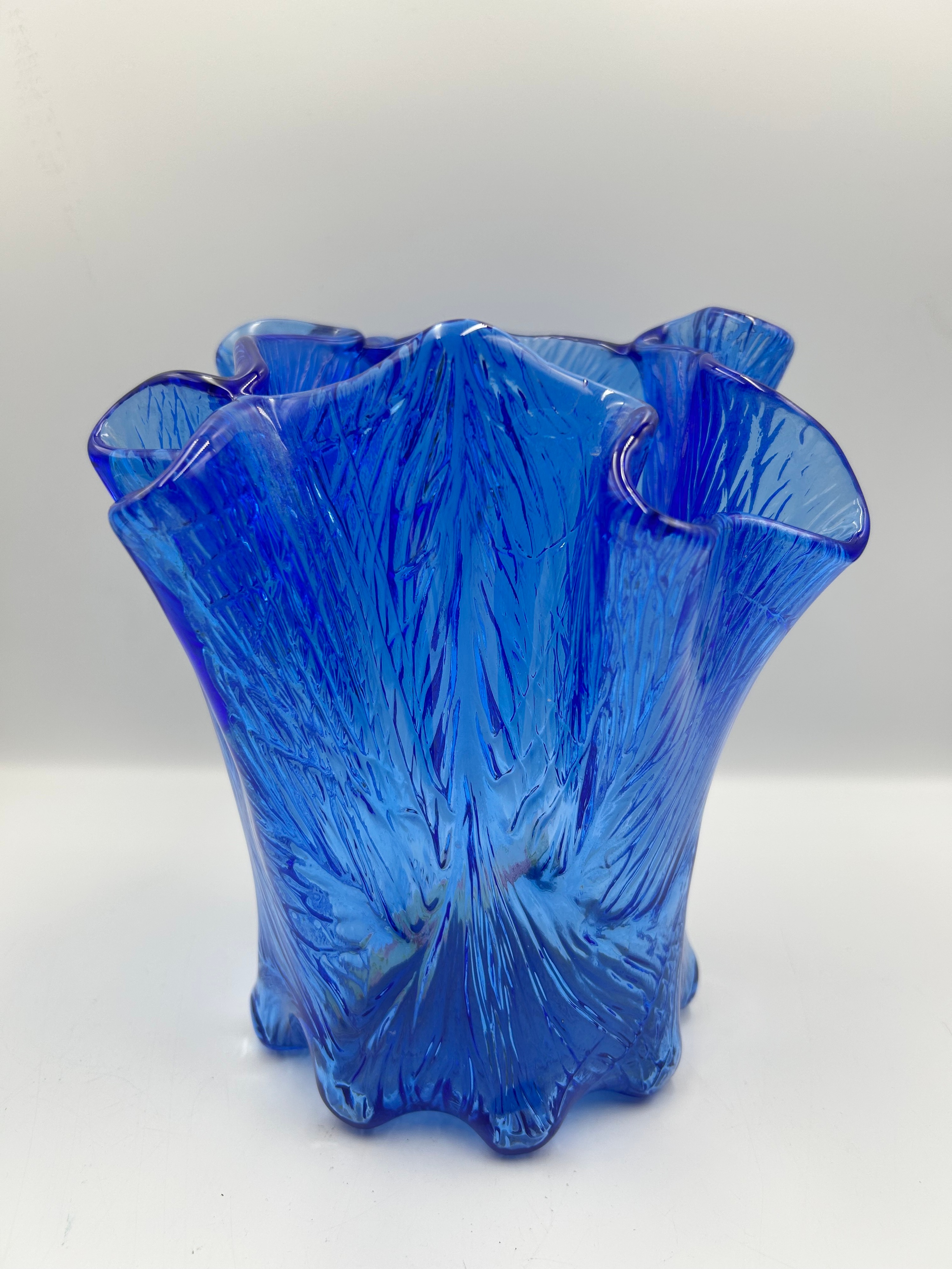 A Hadeland? Glassverk Cobalt Blue Glass Furu Vase, 9.5"