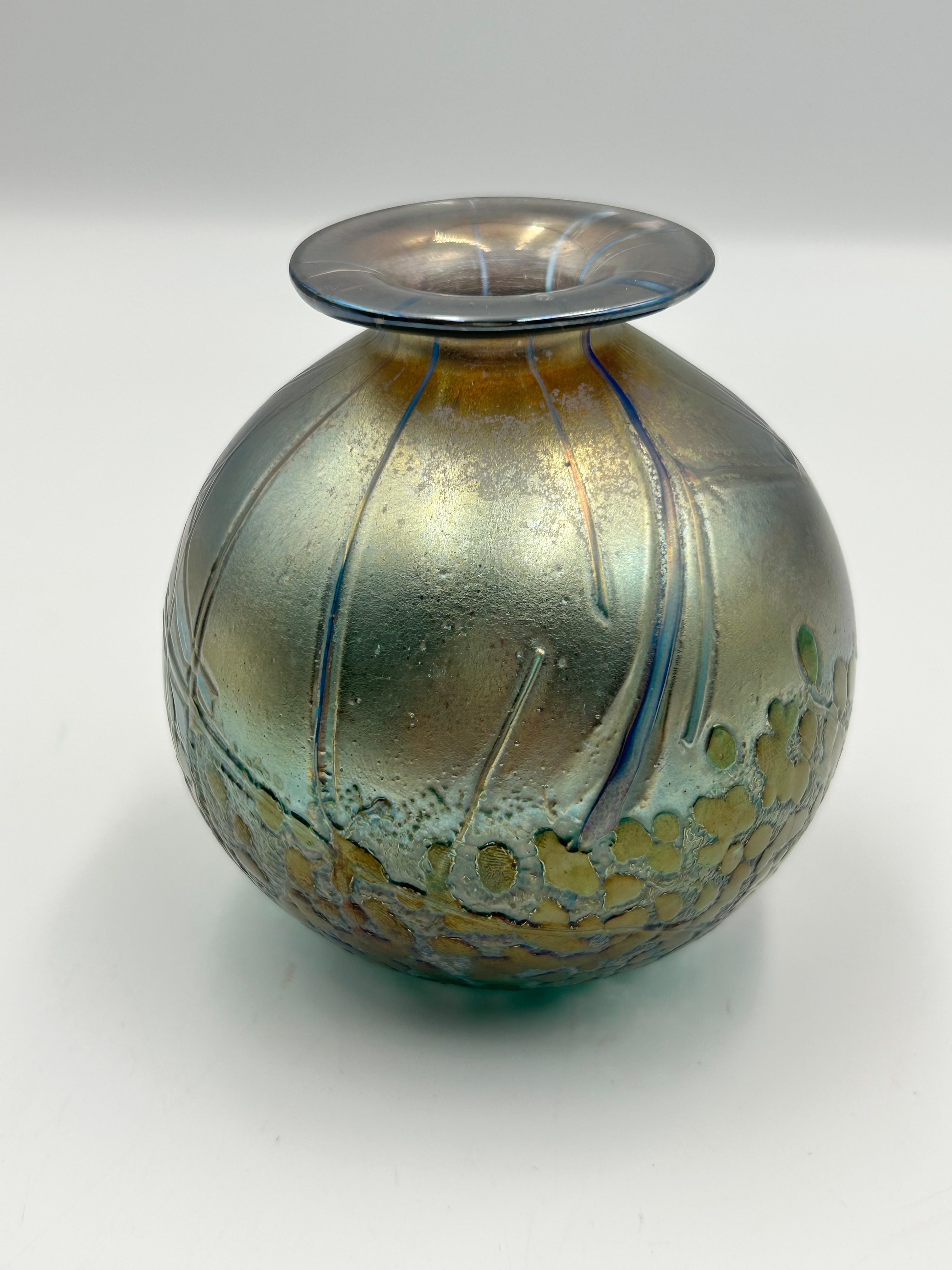 Wadecliffe Glass Globular Iridescent Studio Art Glass Vase, 2001