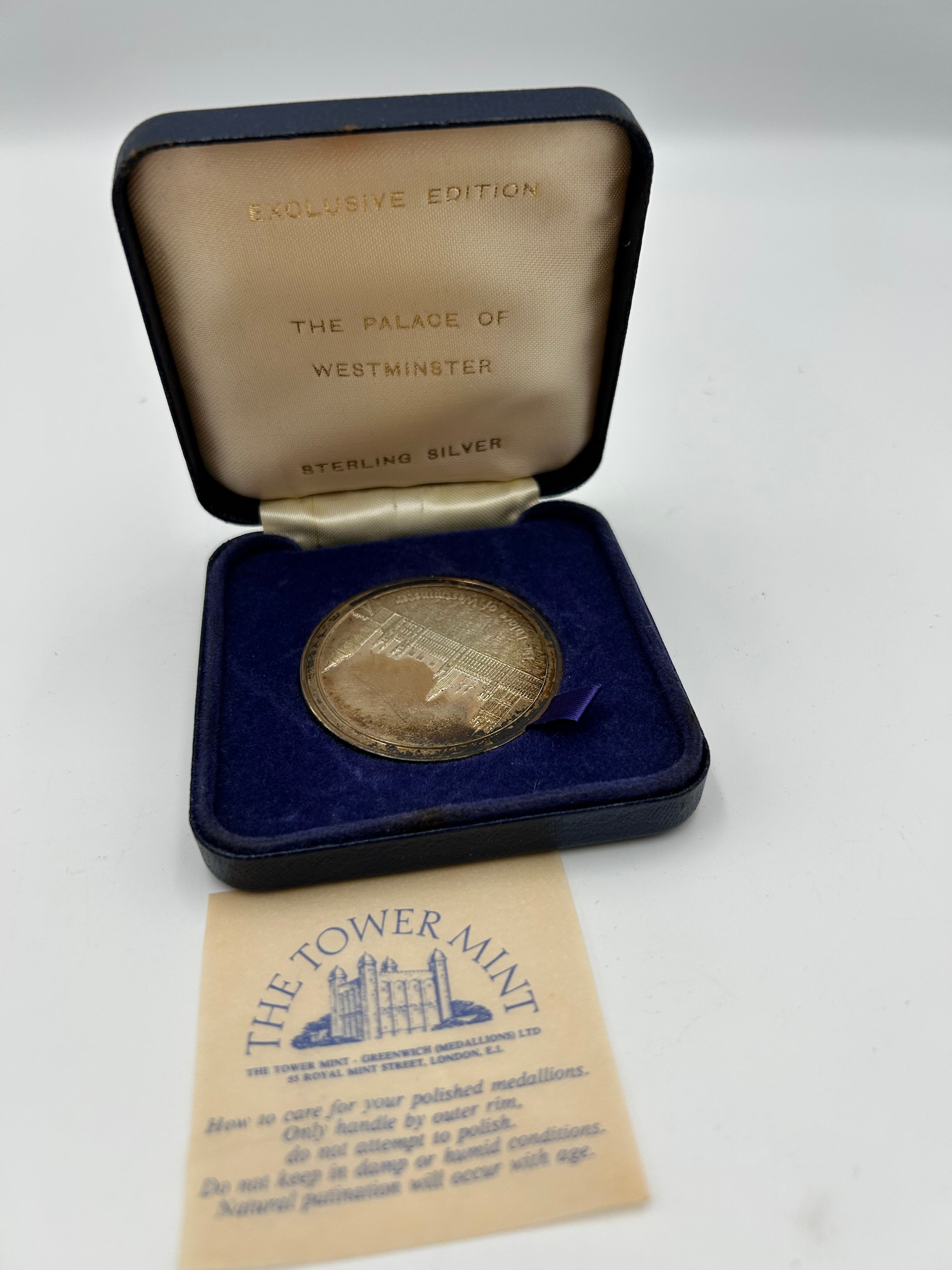 UK Tower Mint Sterling Silver Palace of Westminster Medal by The Tower Mint