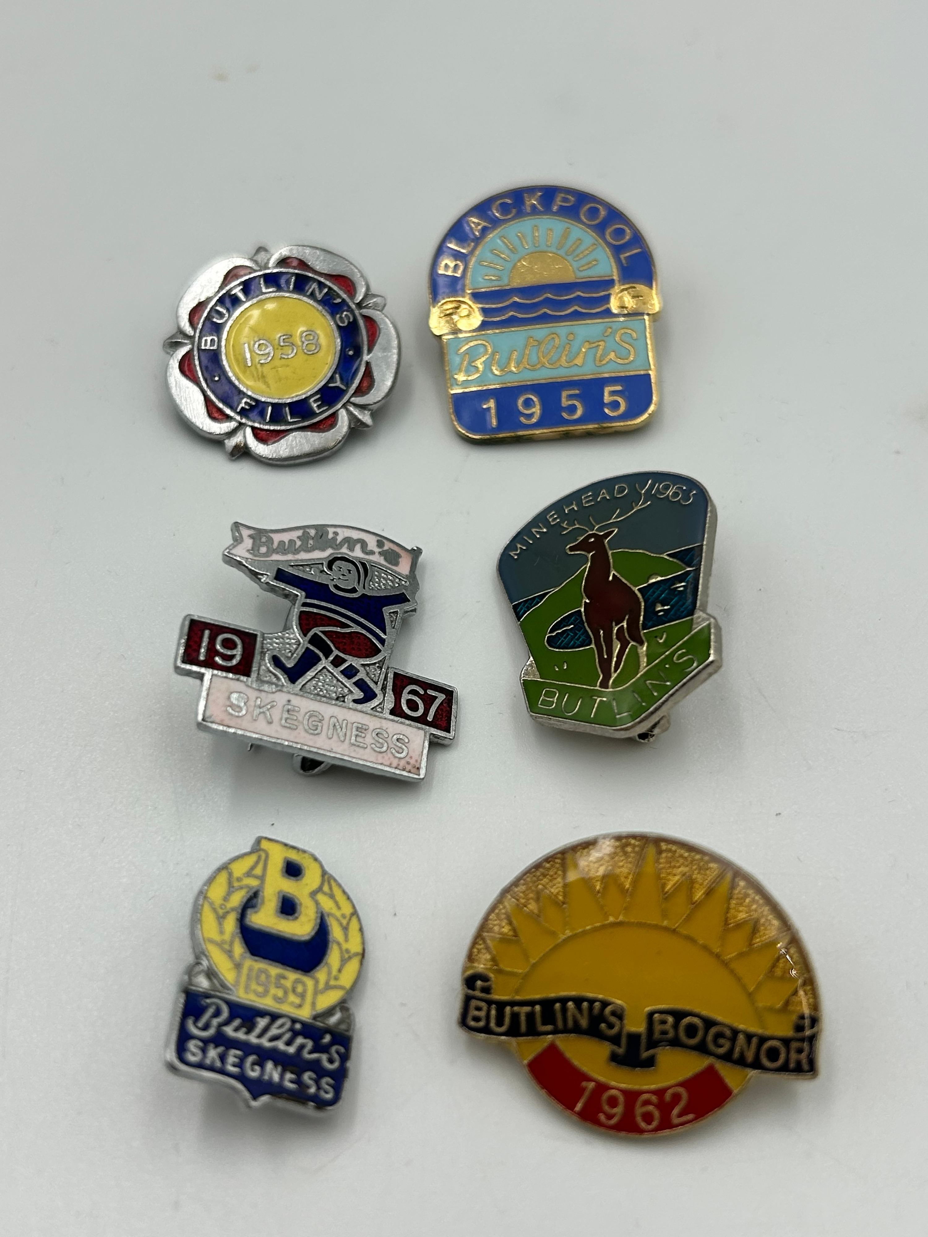Butlin's Enamel and Gilt-Metal Effect Souvenir Lapel Badges, 1955-1967