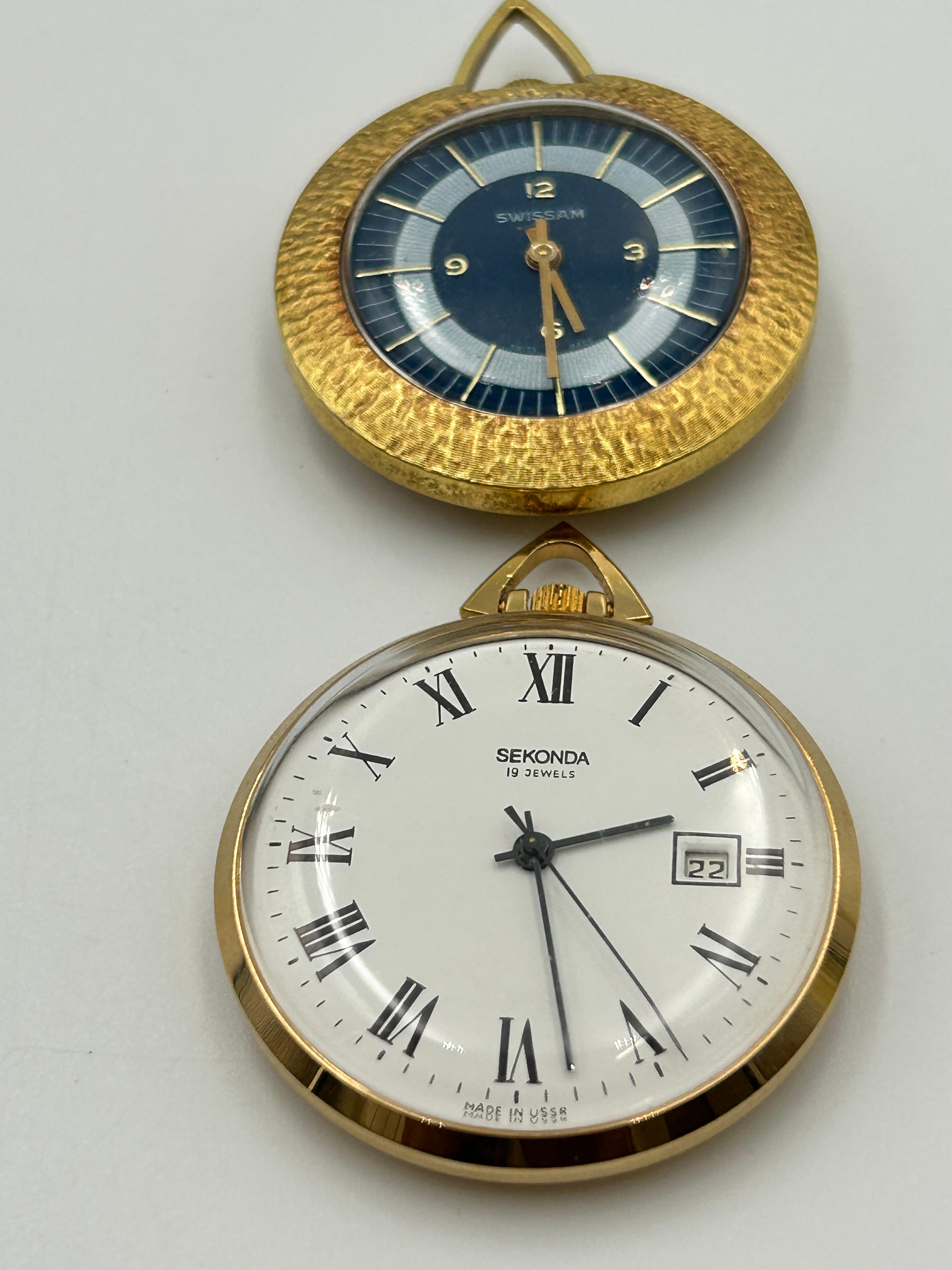 Sekonda and Swissam Gilt-Metal Effect Pocket and Pendant Watches ,Running When Listed