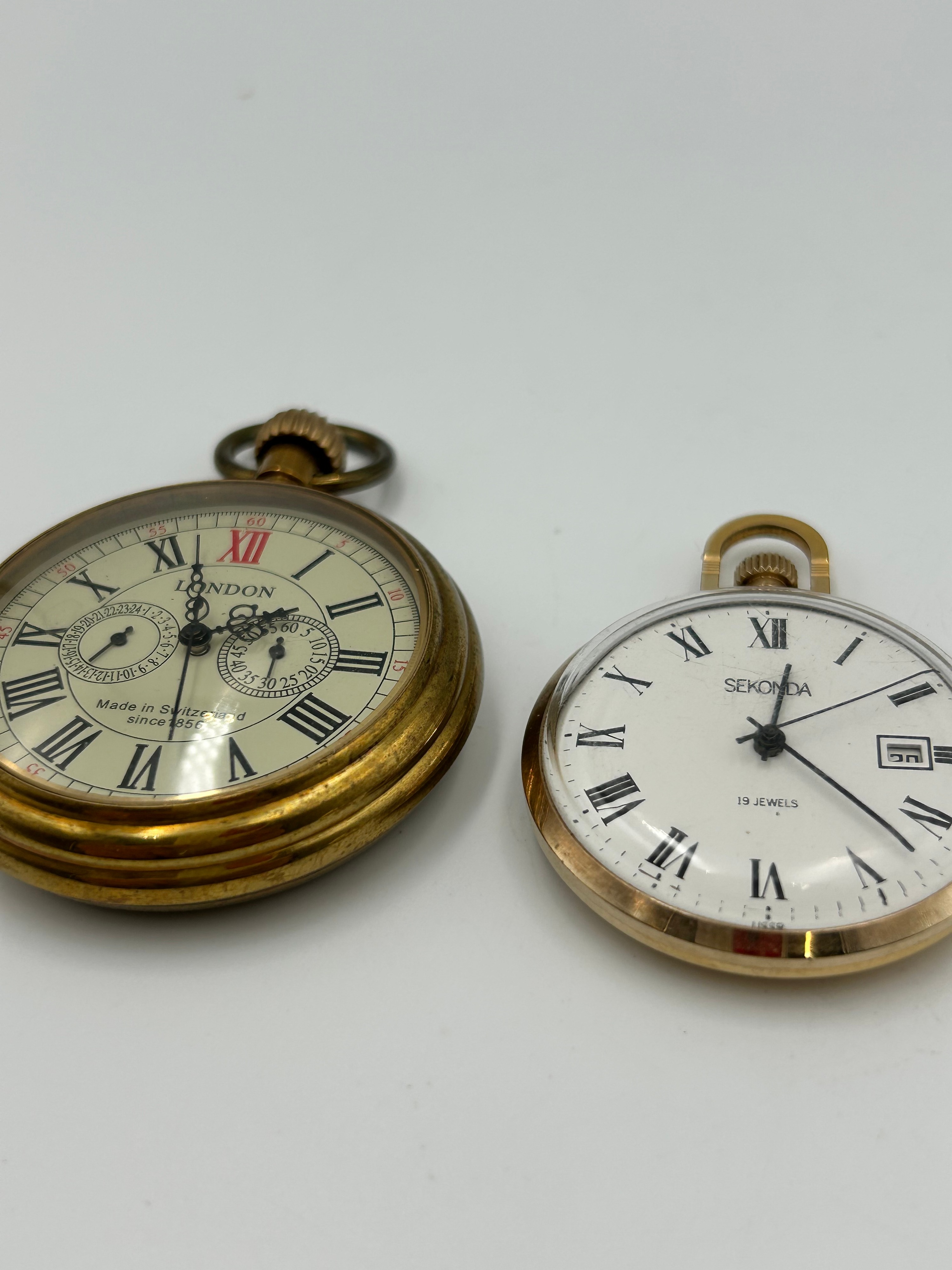 Sekonda and London Gold-Toned Metal Pocket Watches ,Running When Listed